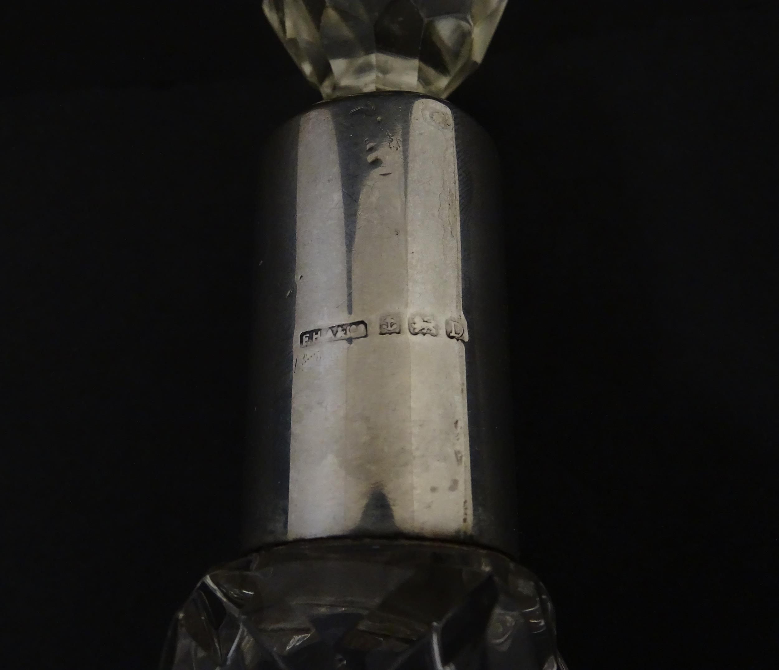 Three assorted cut glass scent / perfume bottles with silver mounts, to include one hallmarked - Image 7 of 10