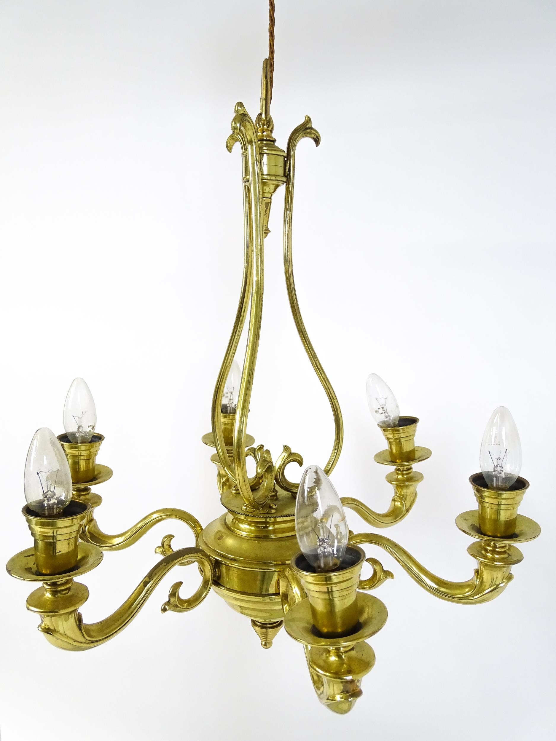 An early 20th / mid 20thC pendant electrolier with five branches. Approx. 24" long Please Note - - Image 5 of 9