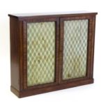 An early 19thC mahogany cabinet with a rectangular top above two grilled doors fitted with a