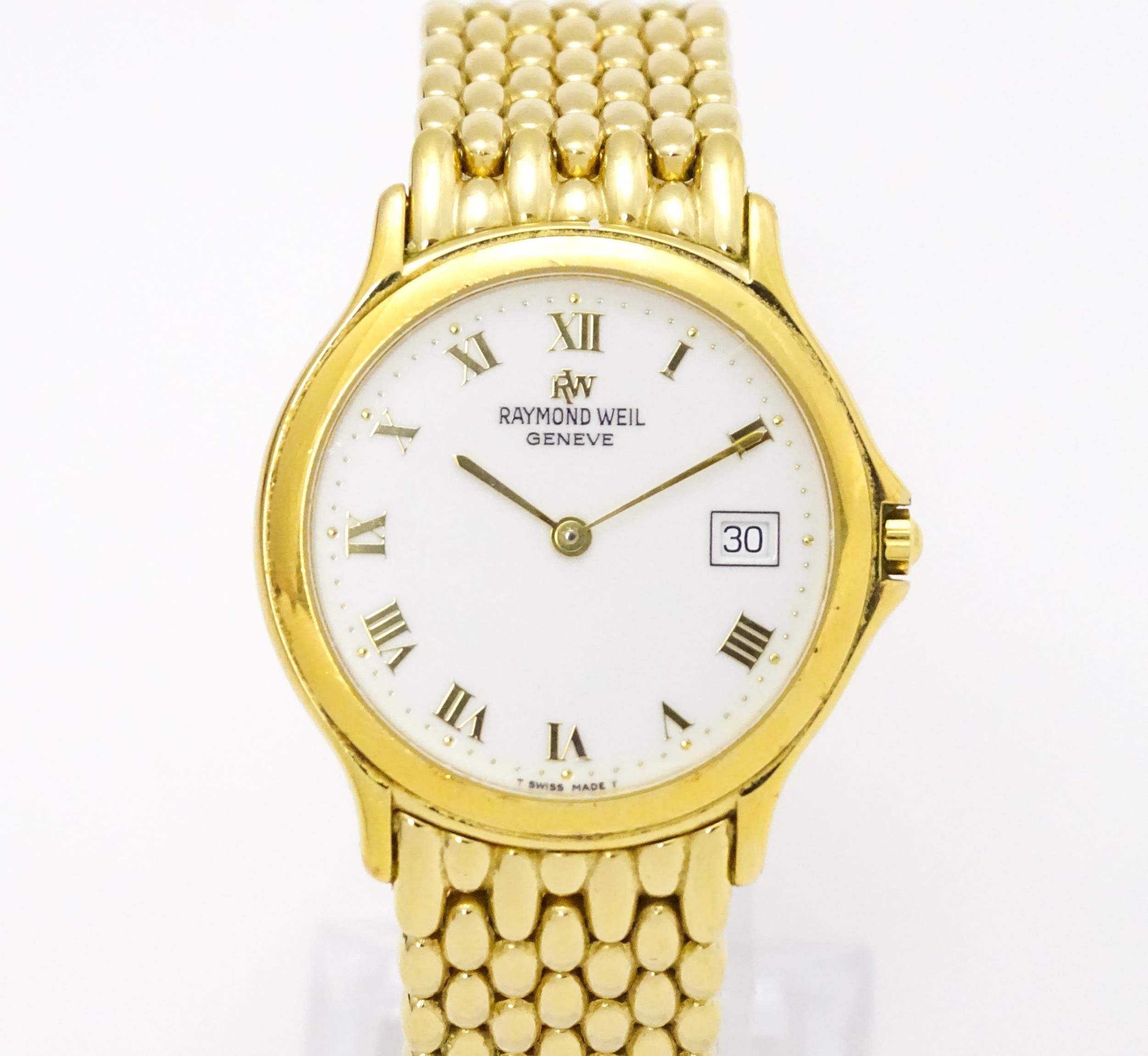 A Raymond Weil gold plated stainless steel Chorus quartz bracelet wristwatch, ref. 5568, the dial - Image 2 of 10