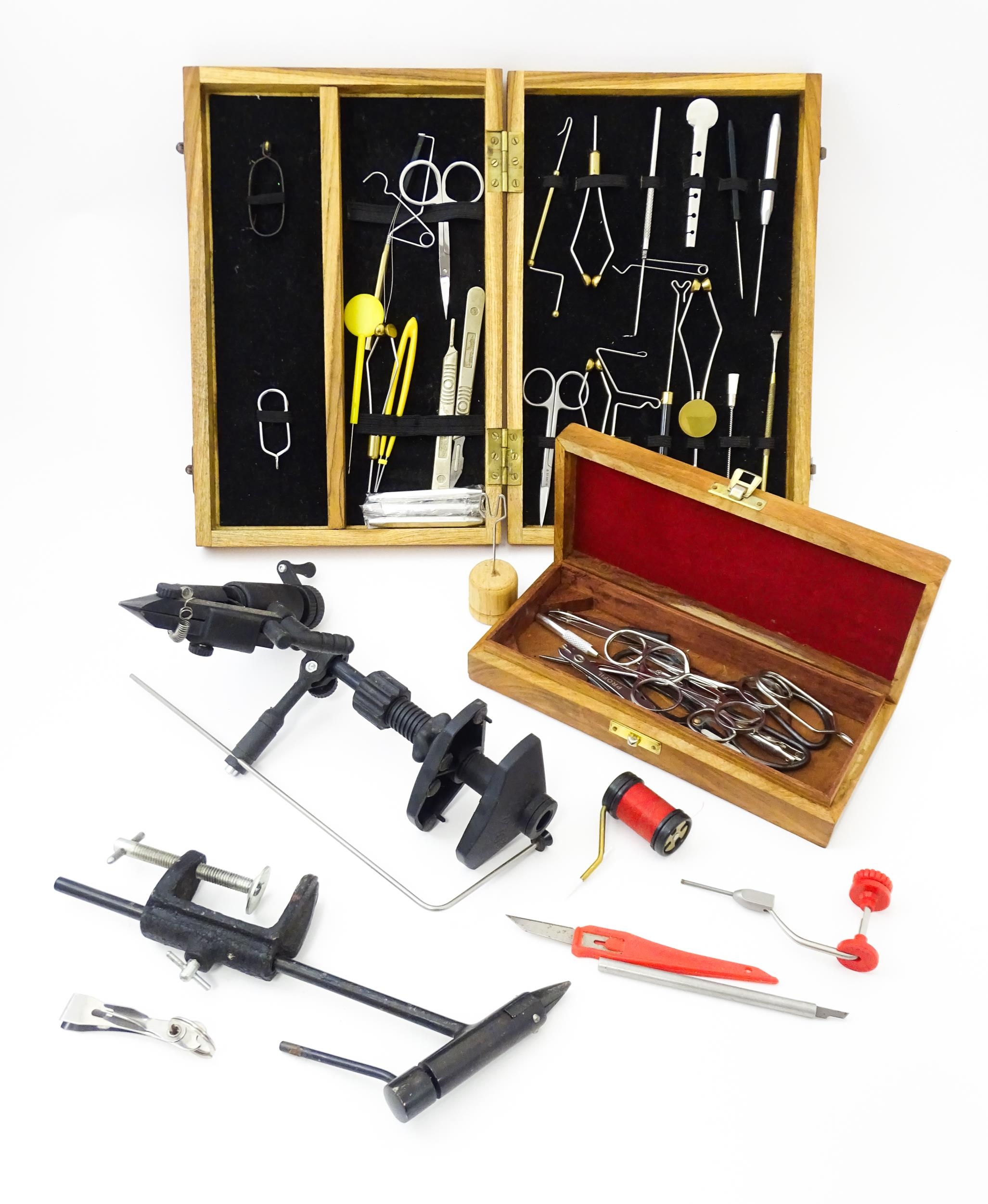Fishing : a quantity of fly tying tools, to include two cases containing scissors, pliers, cotton, - Image 4 of 8