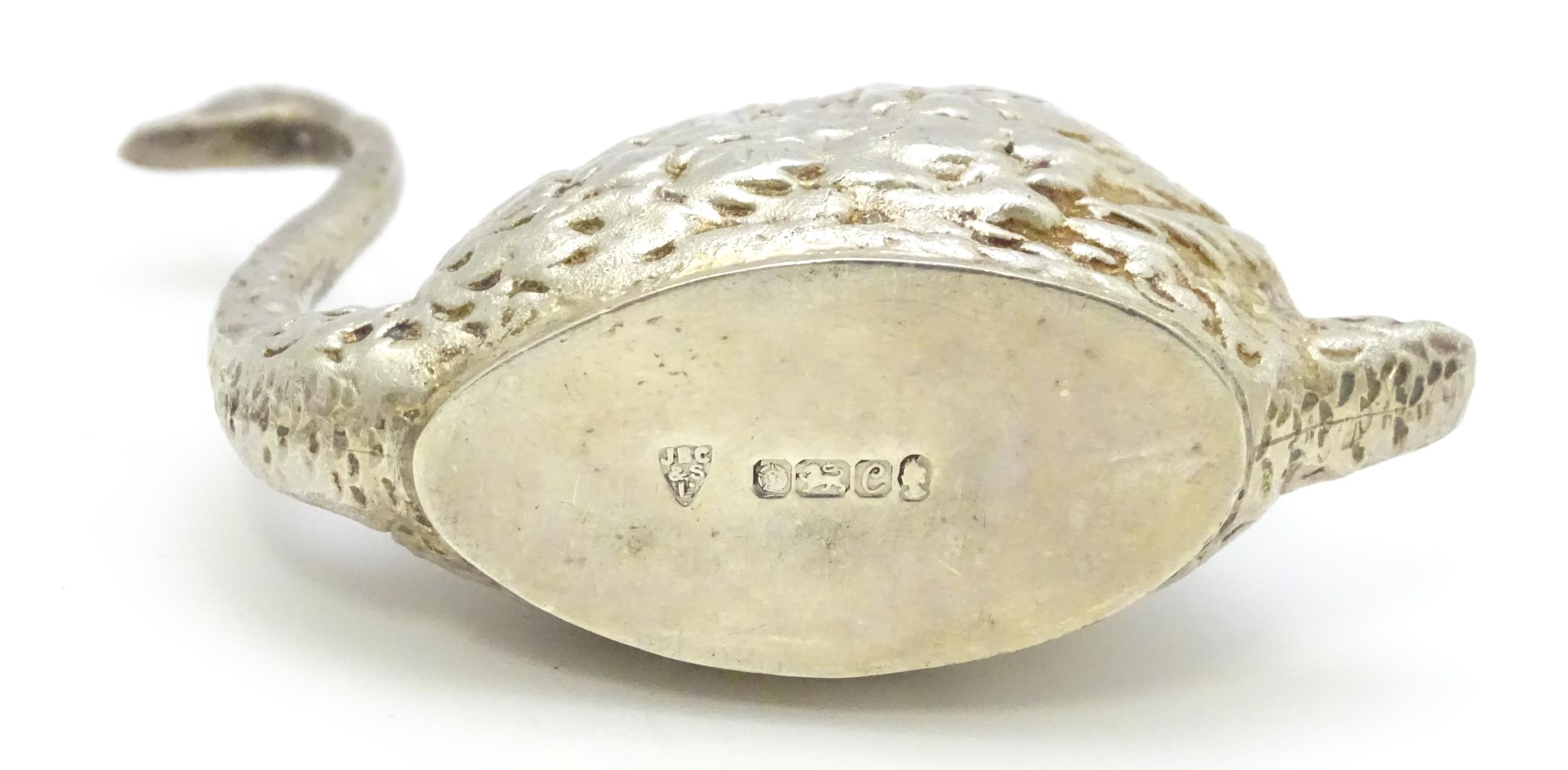 A novelty silver pin cushion of swan form, hallmarked Sheffield 1977, maker J. B. Chatterley & - Image 7 of 7