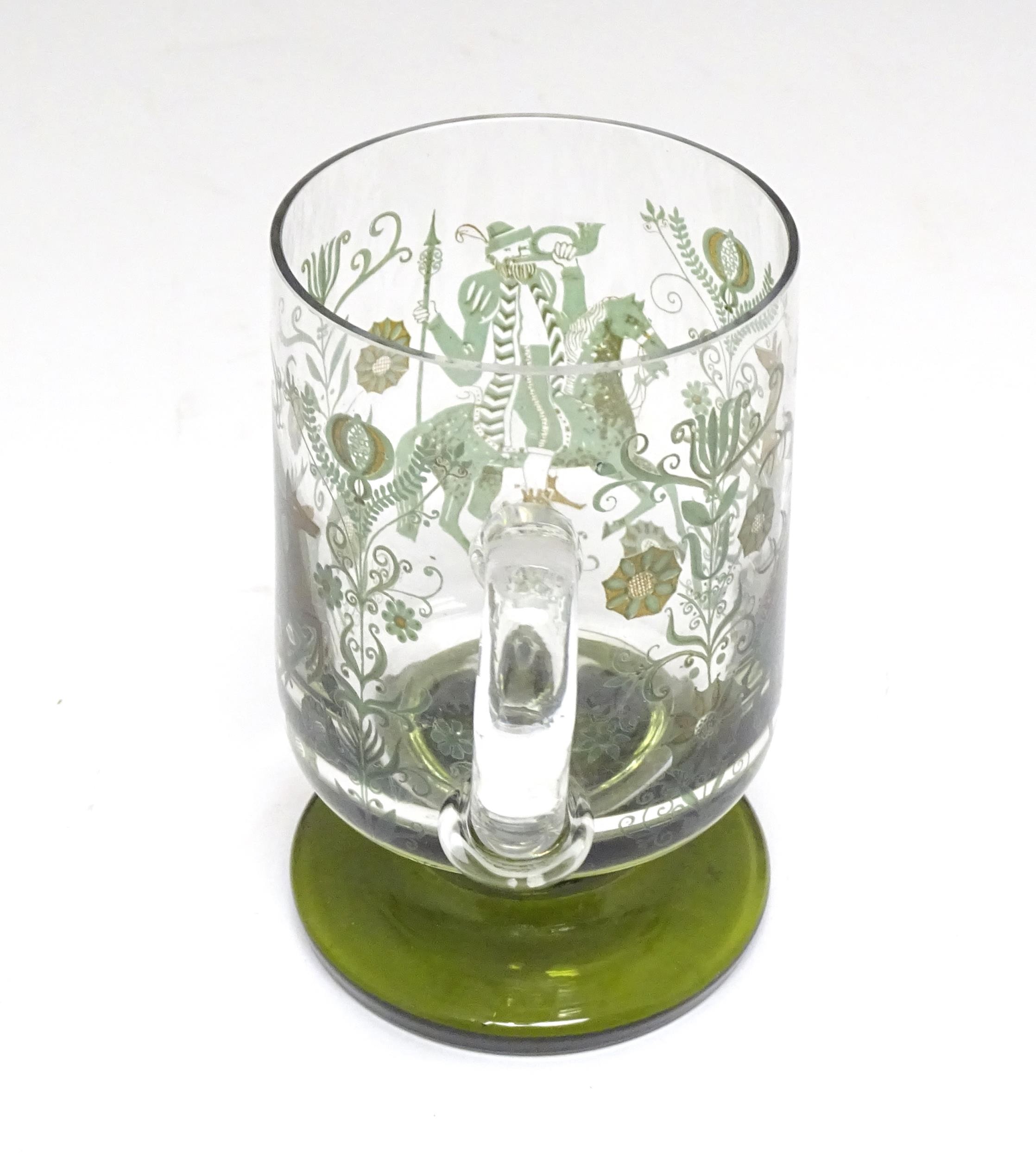 A 19thC glass goblet / rummer. Together with a Continental tankard depicting hunting scene, figure - Image 2 of 13