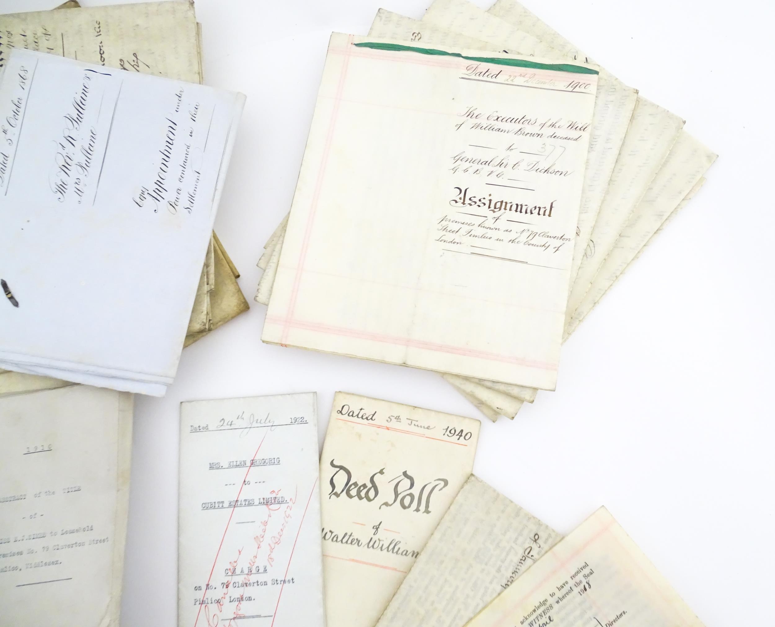 A quantity of 19thC and later deeds and indentures to include the lease of a house on the west - Image 6 of 12