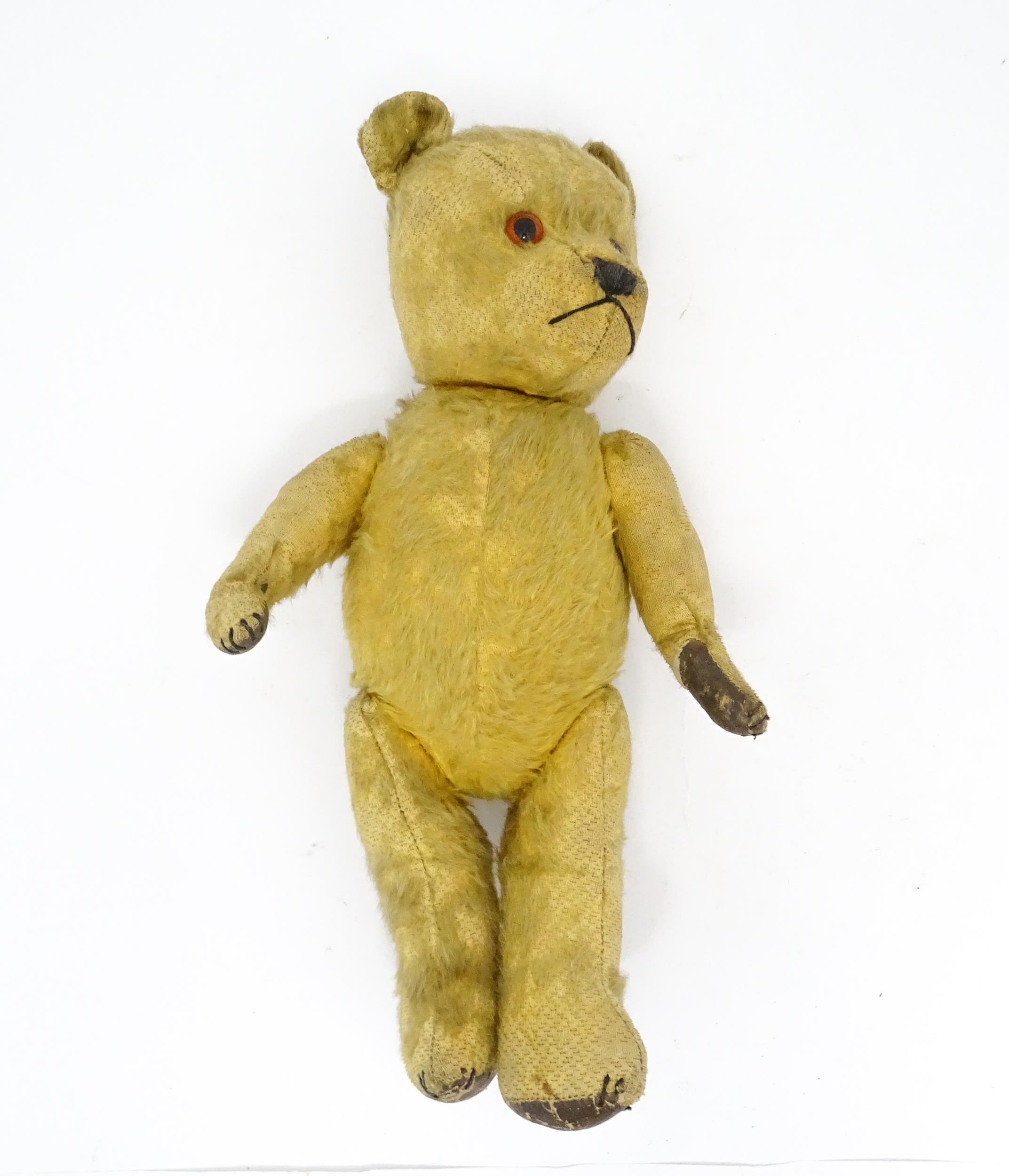 Toy: An early 20thC mohair straw filled teddy bear with stitched nose and mouth, articulated limbs - Image 8 of 8