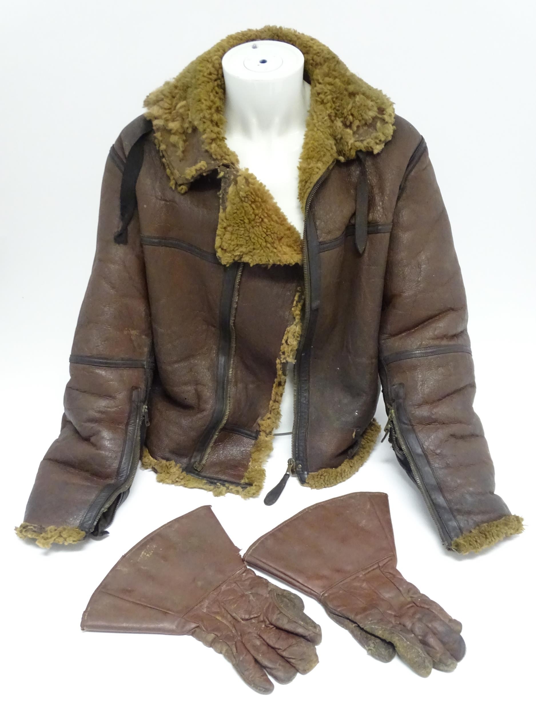 Militaria , WWII / World War 2 / WW2 / Second World War : a c1940s sheepskin-lined brown leather