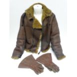 Militaria , WWII / World War 2 / WW2 / Second World War : a c1940s sheepskin-lined brown leather