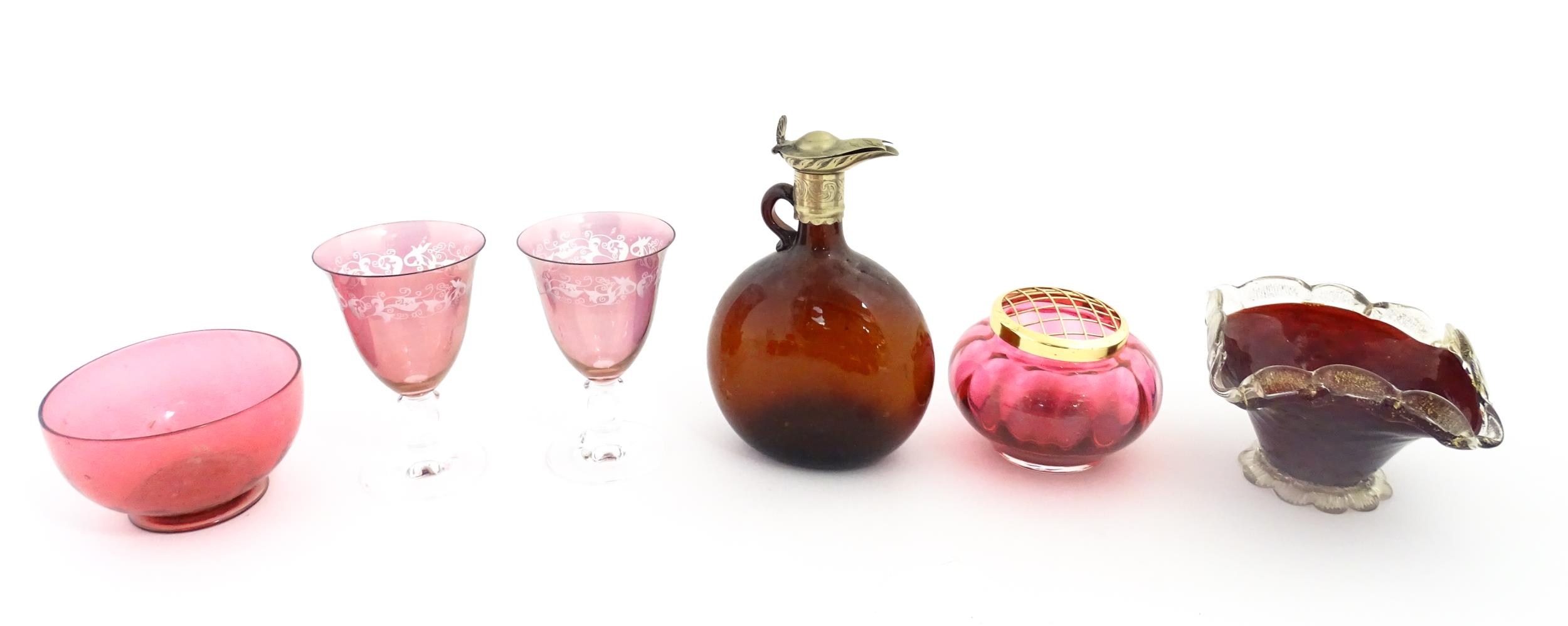 A quantity of Victorian and later assorted glassware to include cranberry glass beakers, drinking - Image 2 of 14