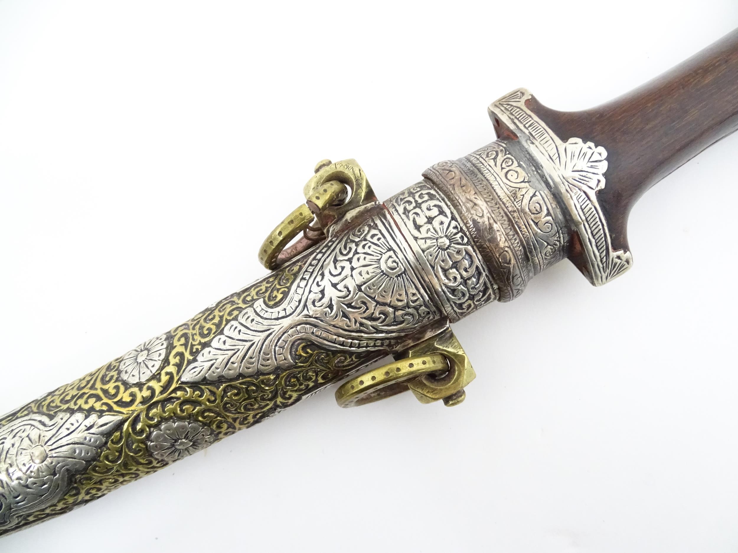 Ethnographic / Native / Tribal: A Moroccan Koummya / Jambiya dagger with carved wooden handle with - Image 6 of 14