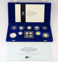 Coins: A Royal Mint 2000 United Kingdom silver proof Millennium coin collection, to include Maundy