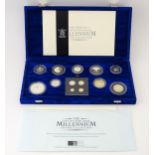 Coins: A Royal Mint 2000 United Kingdom silver proof Millennium coin collection, to include Maundy