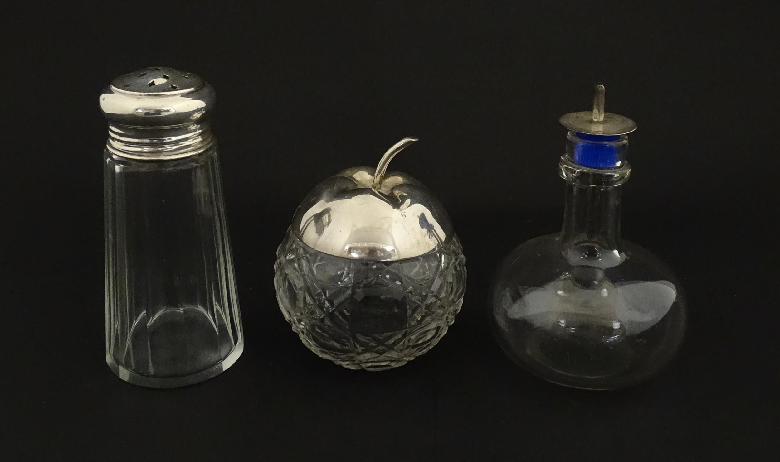 A panel cut glass sugar caster with silver top hallmarked Birmingham 1912. Together with a cut glass - Image 5 of 12