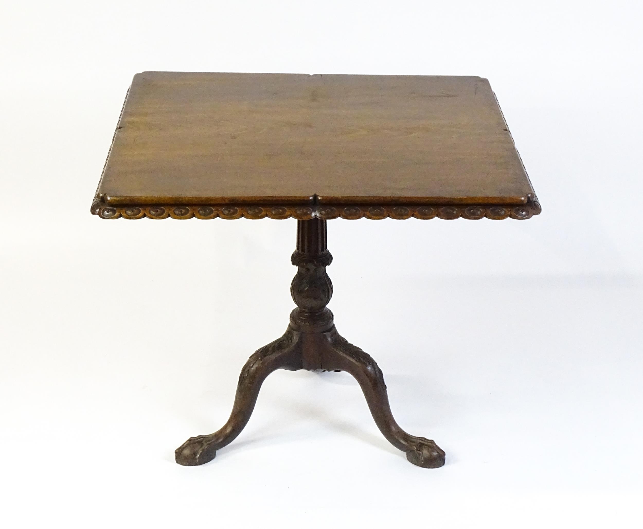 A mid / late 18thC mahogany tilt top table with an unusual moulded surround, re-entrant corners - Image 13 of 15