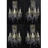 Four Italian wall lights having three branches, and lustre drops. Approx. 18" wide (4) Please Note -