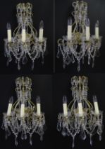 Four Italian wall lights having three branches, and lustre drops. Approx. 18" wide (4) Please Note -