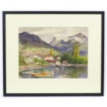 Isobel Badcock, 20th century, Watercolour, Montreux, A Swiss lake landscape with moored boats and