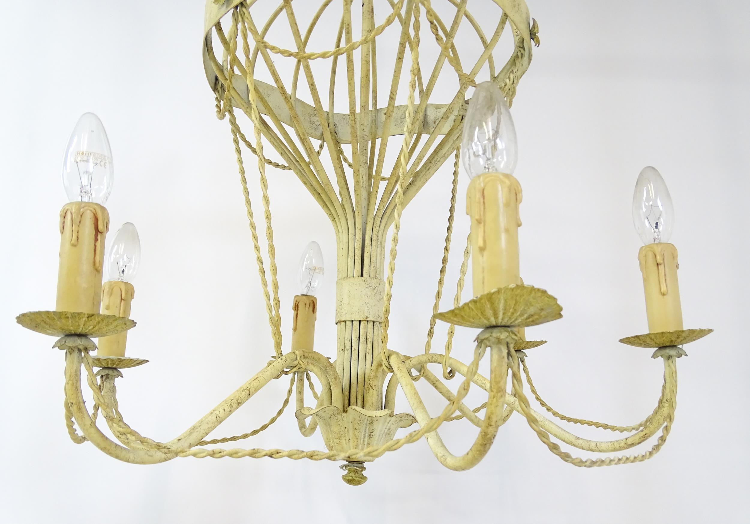 Two pendant ceiling lights / electroliers formed as stylised hot air balloons and having six - Image 10 of 16