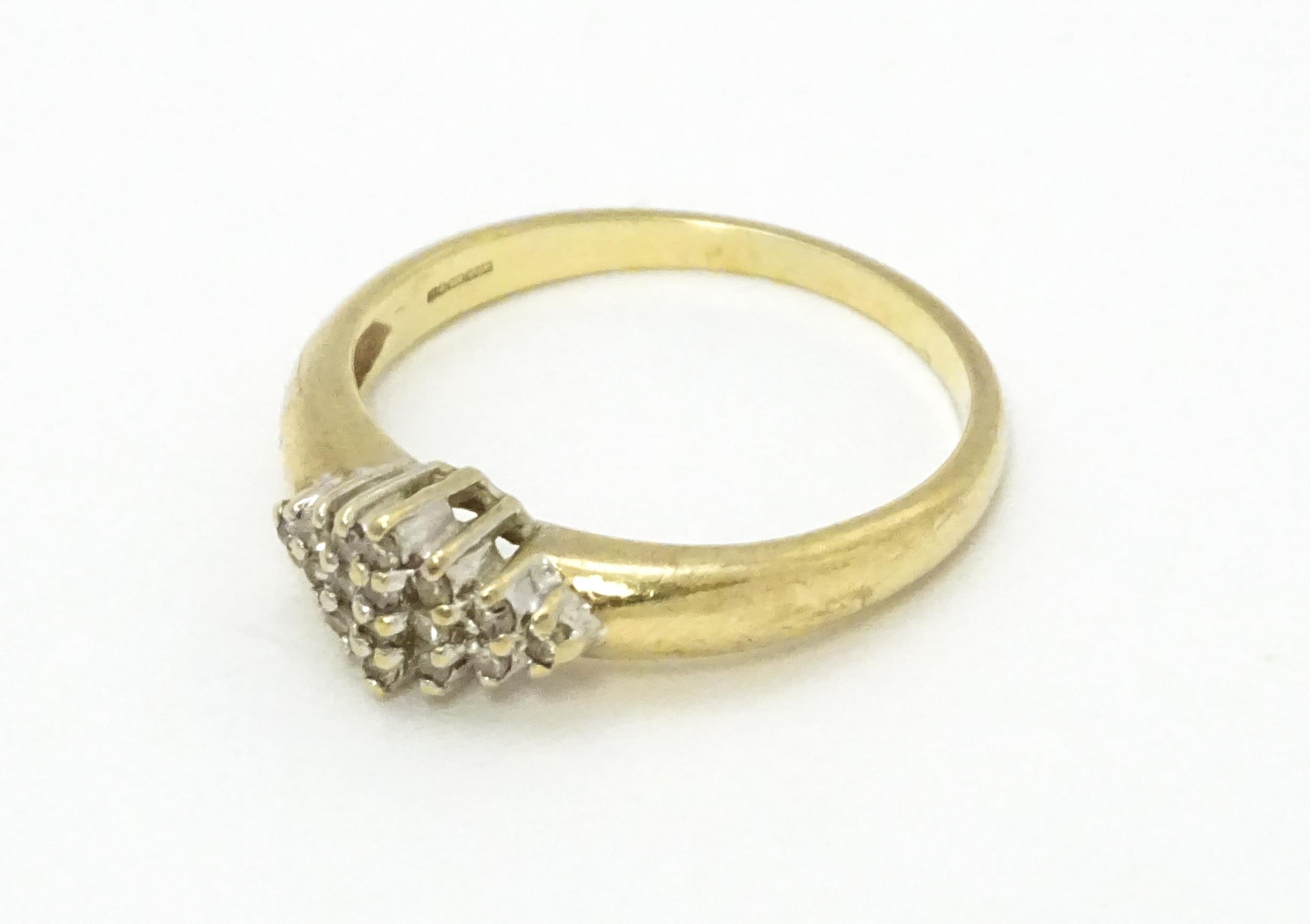A 9ct gold ring set with diamond cluster. Ring size approx. K 1/2 Please Note - we do not make - Image 5 of 7