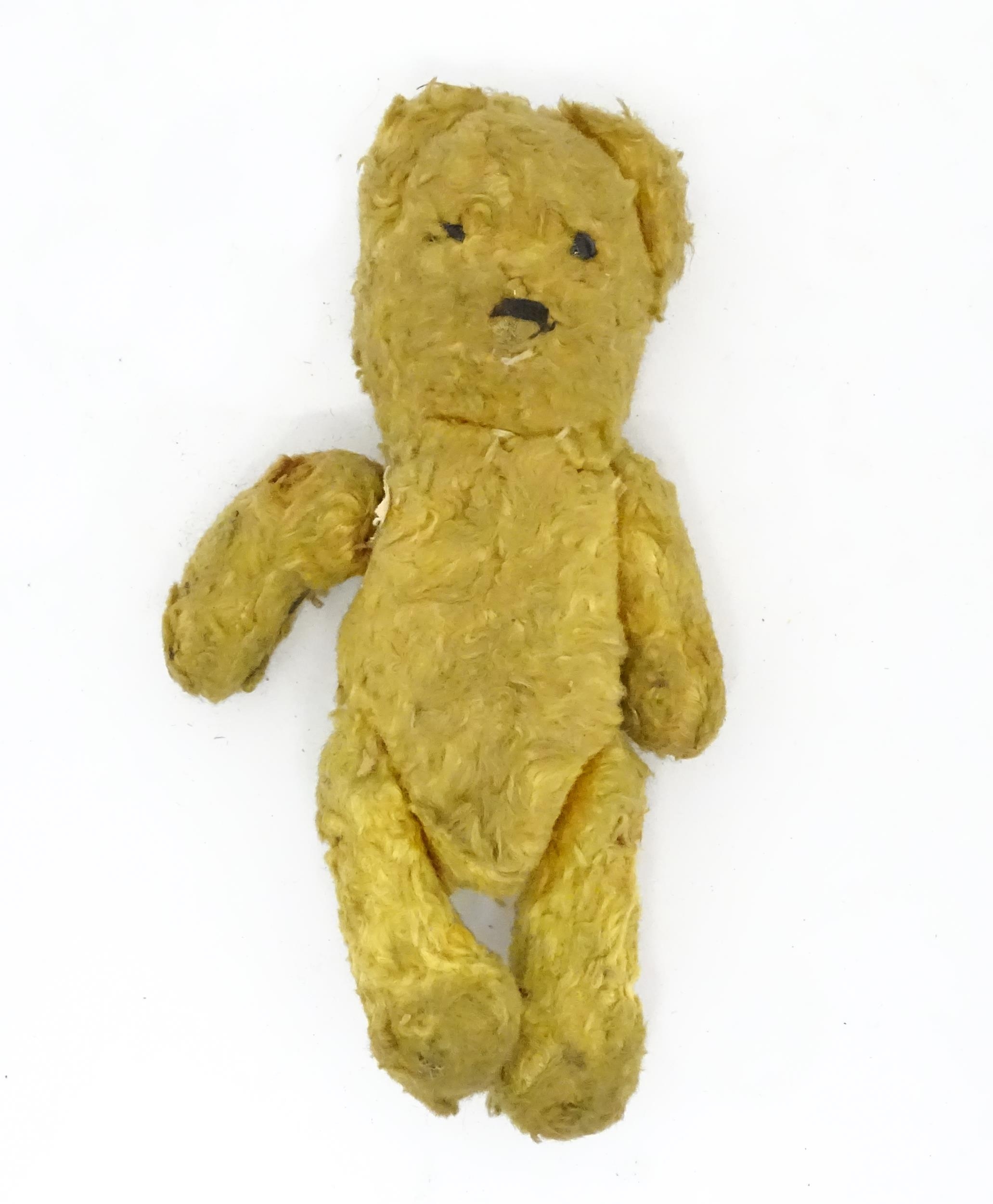 Toy: An early 20thC straw filled teddy bear with stitched nose and articulated limbs. Approx. 7" - Image 7 of 7