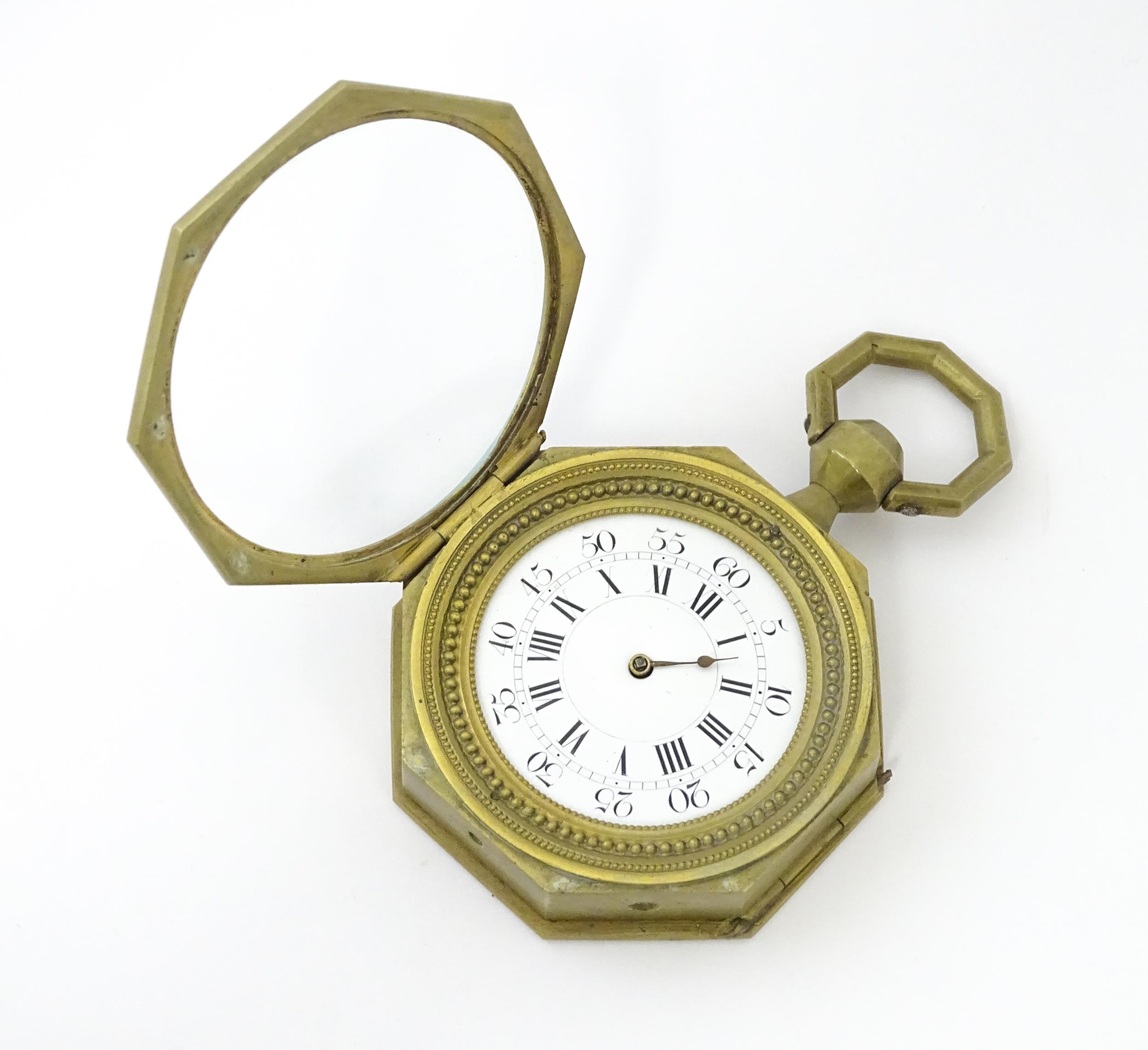 A brass cased hanging sedan style clock of octagonal form, with Roman hours and Arabic seconds. - Image 7 of 10