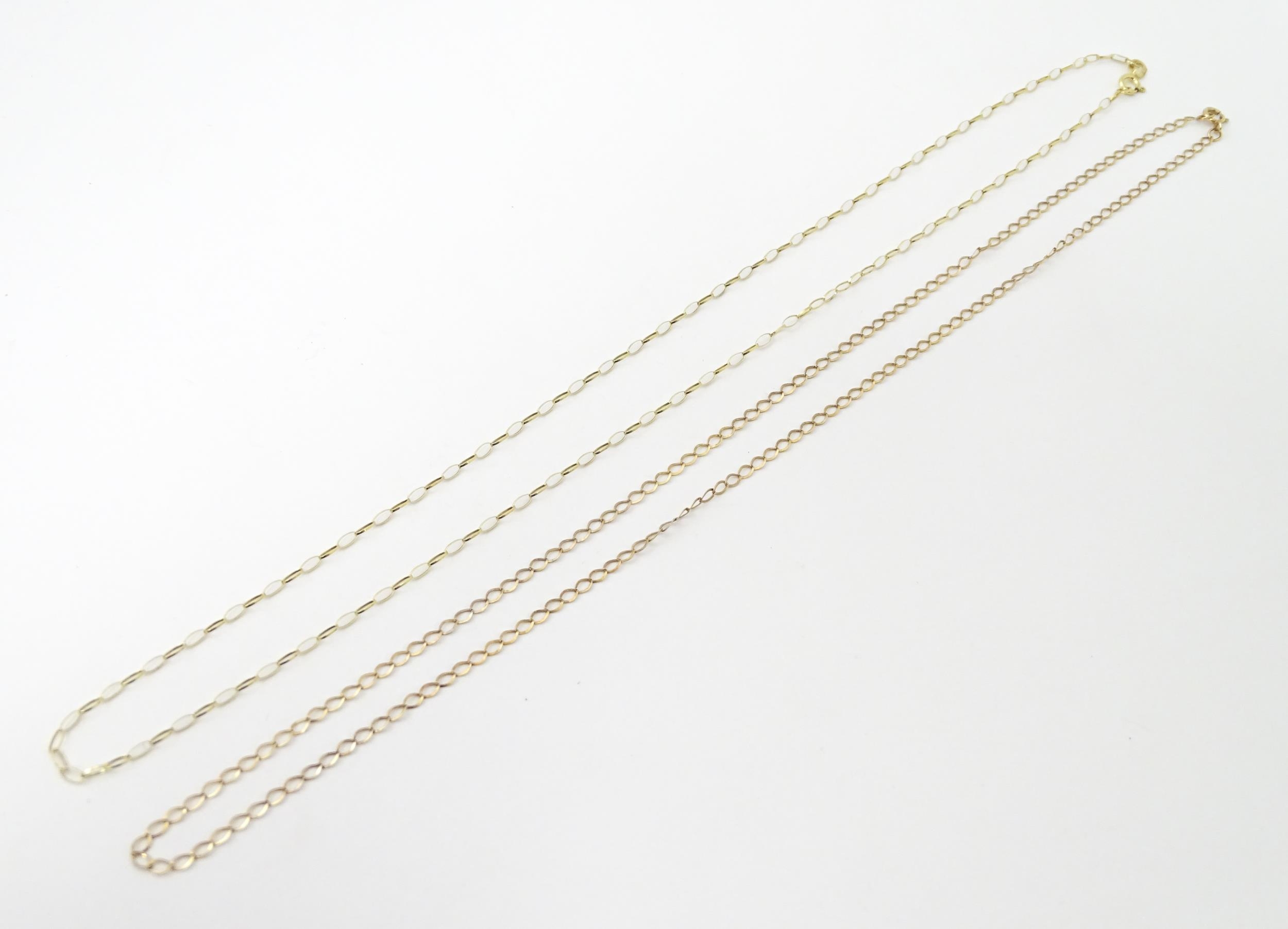 Two 9ct gold chain necklaces. Each approx. 18" long (2) Please Note - we do not make reference to