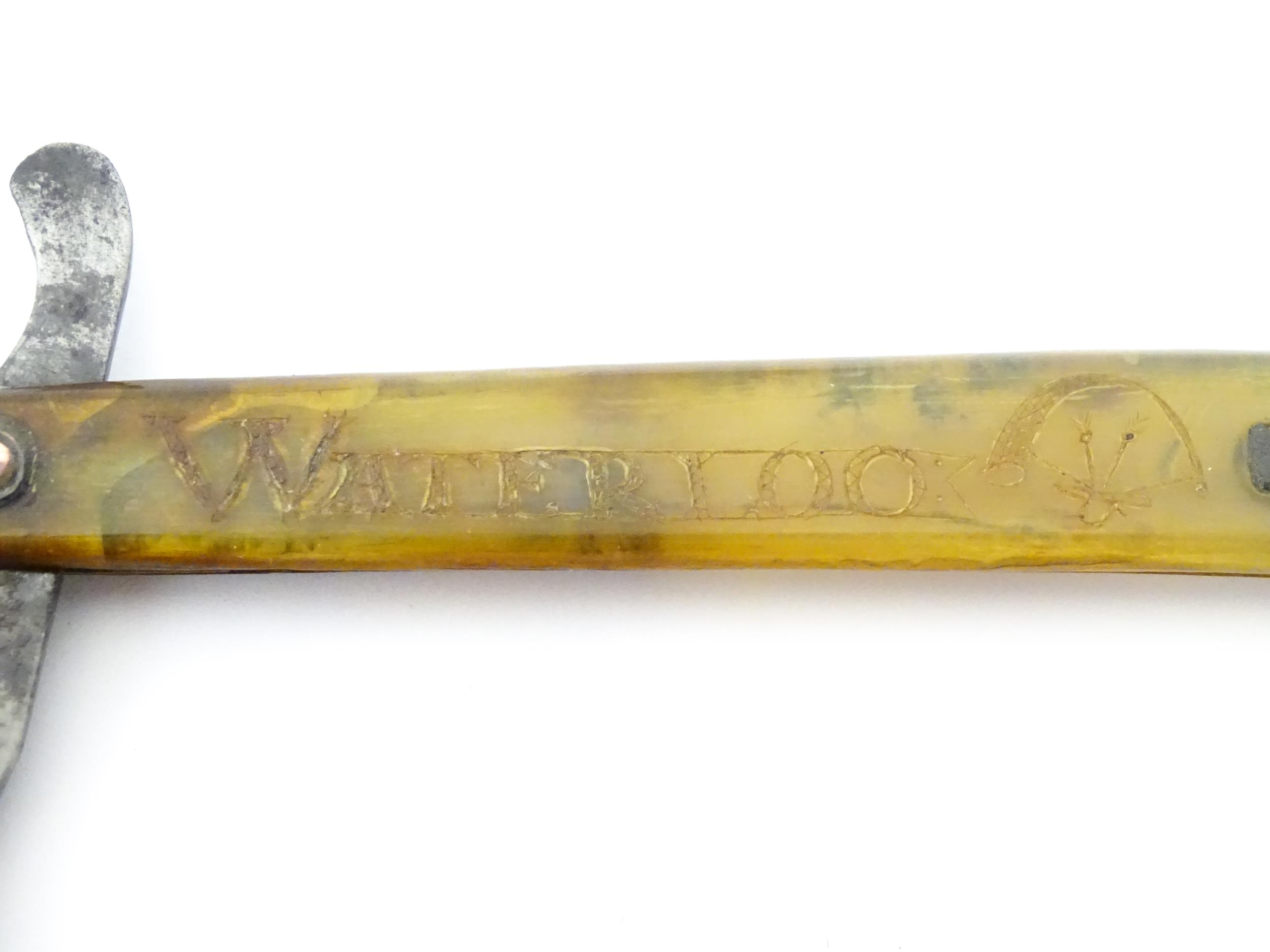 Militaria : a 19thC straight razor, the horn handle inscribed 'Adam Chalmers Lt Inft 79th' and ' - Image 8 of 15