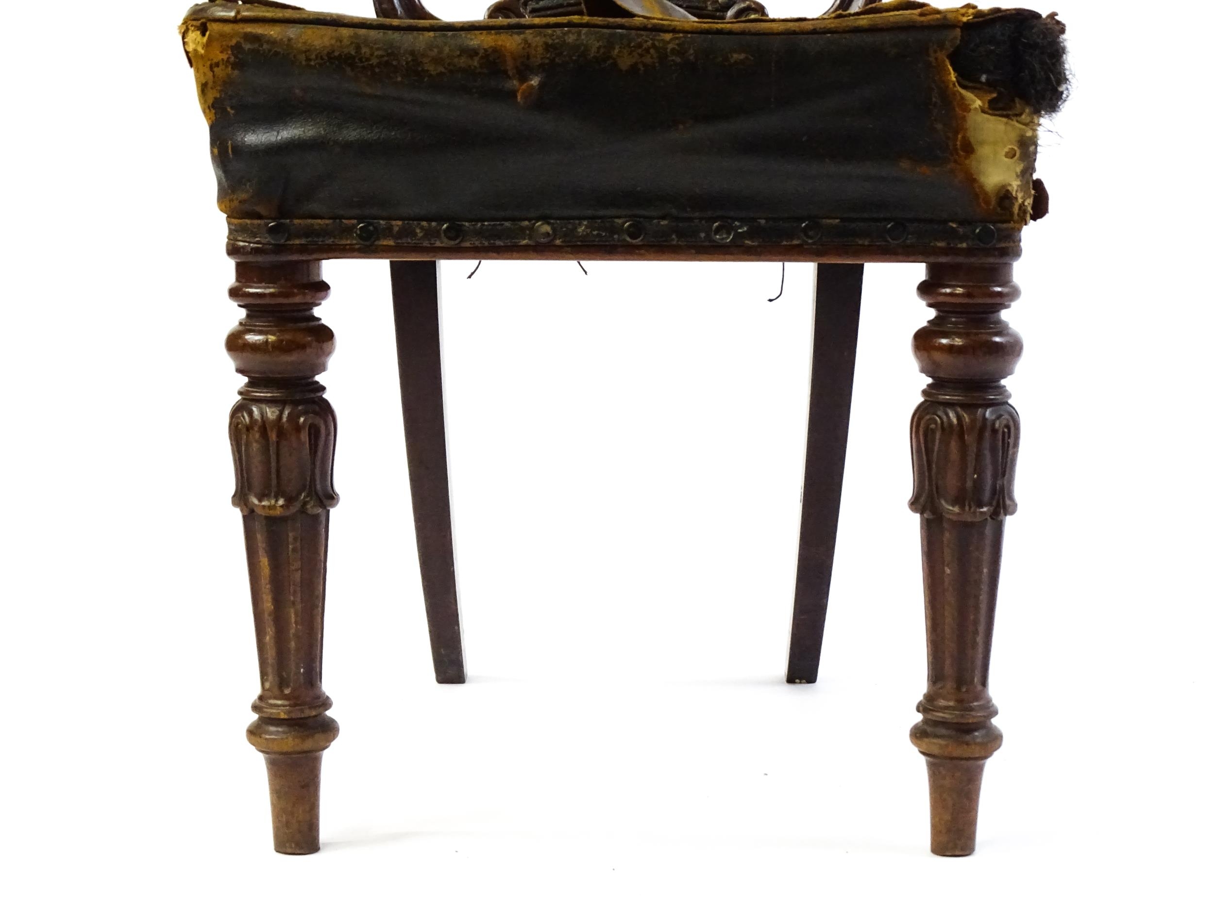 A 19thC mahogany side chair with a moulded and shaped backrest, vase shaped back splat and a leather - Image 6 of 6