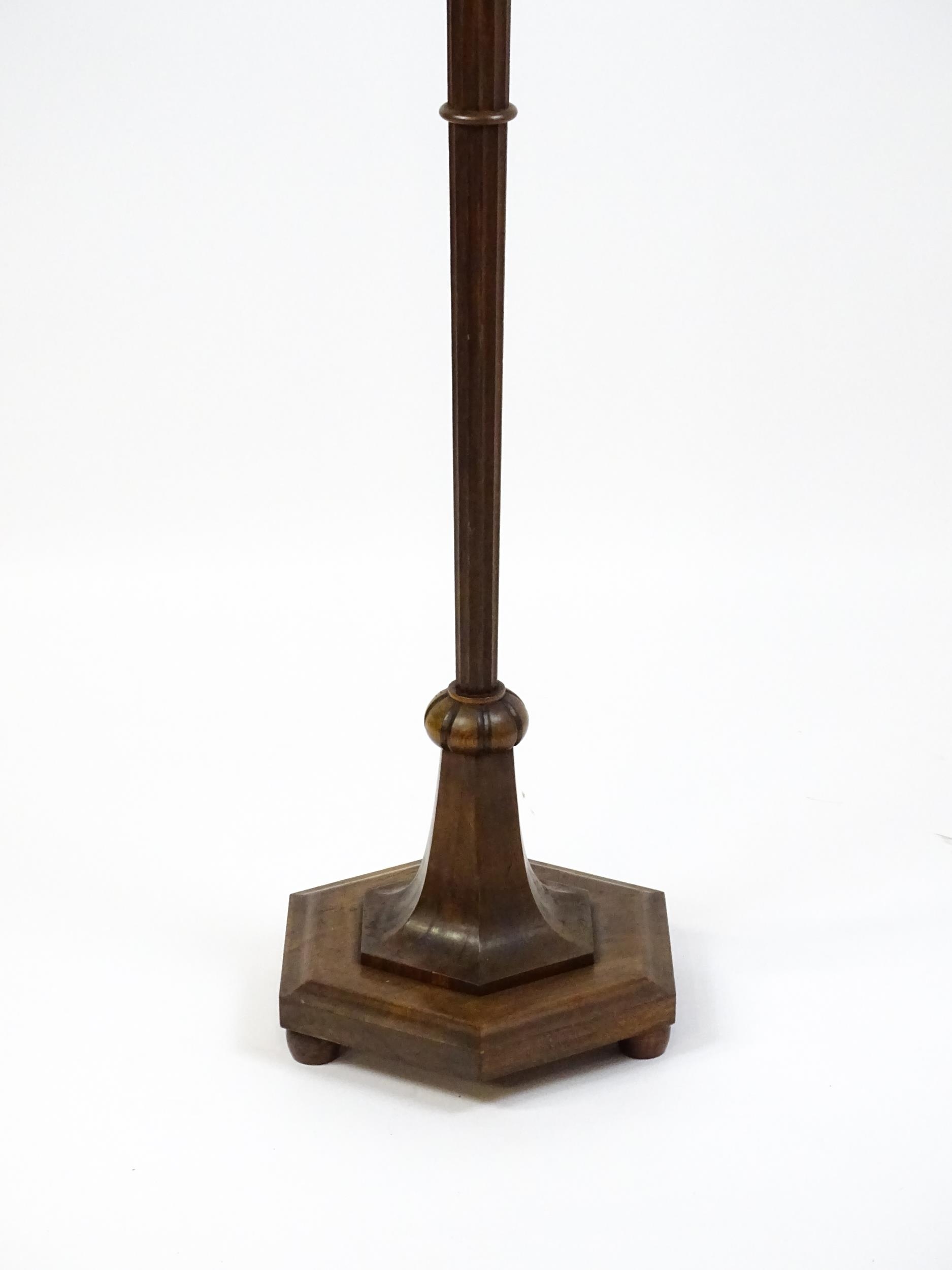 An Art Deco style oak standard lamp with a chamfered stem and a moulded hexagonal base. Approx. - Image 4 of 7