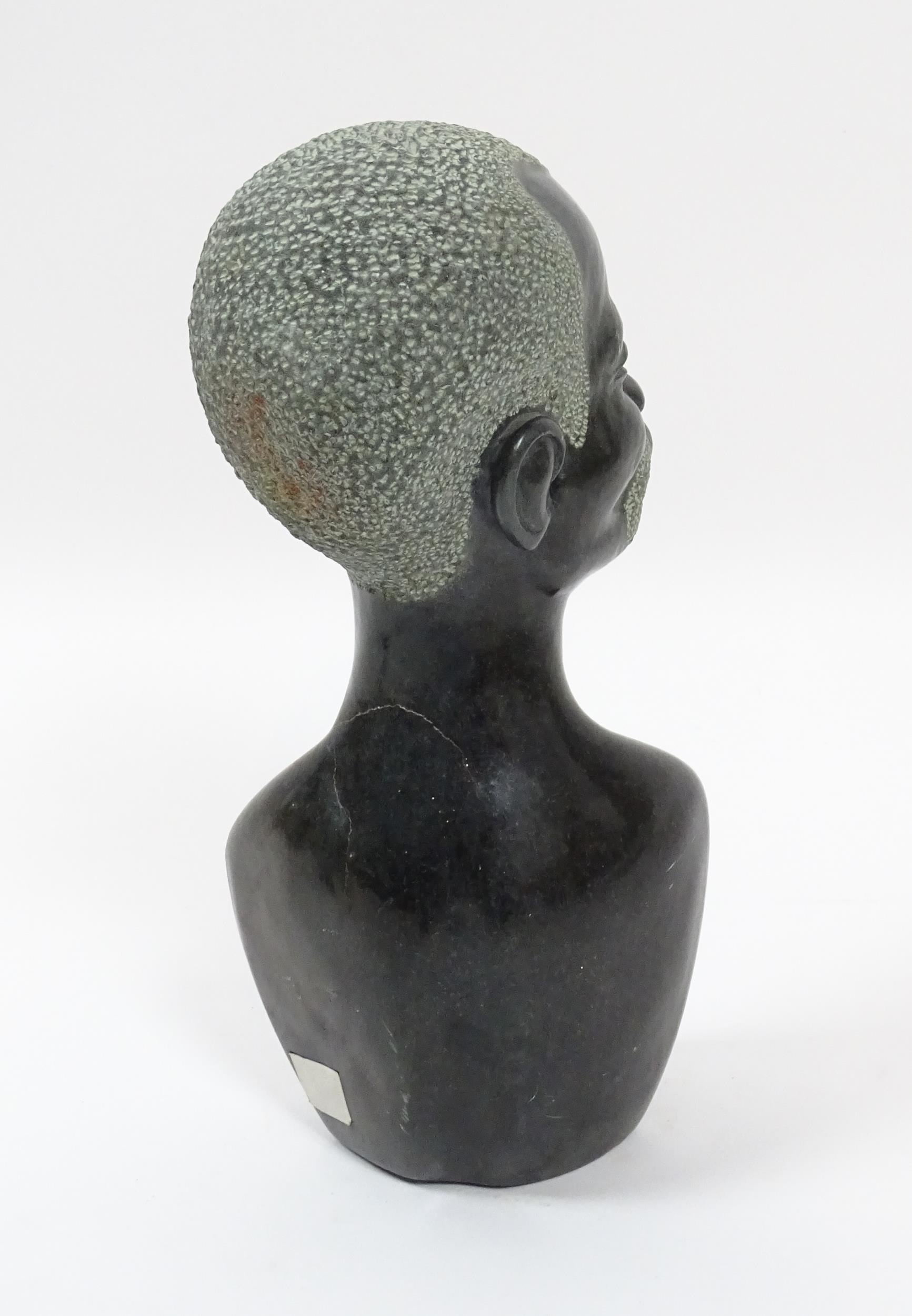 Ethnographic / Native / Tribal : An African carved soapstone bust modelled as the head of a - Image 7 of 7