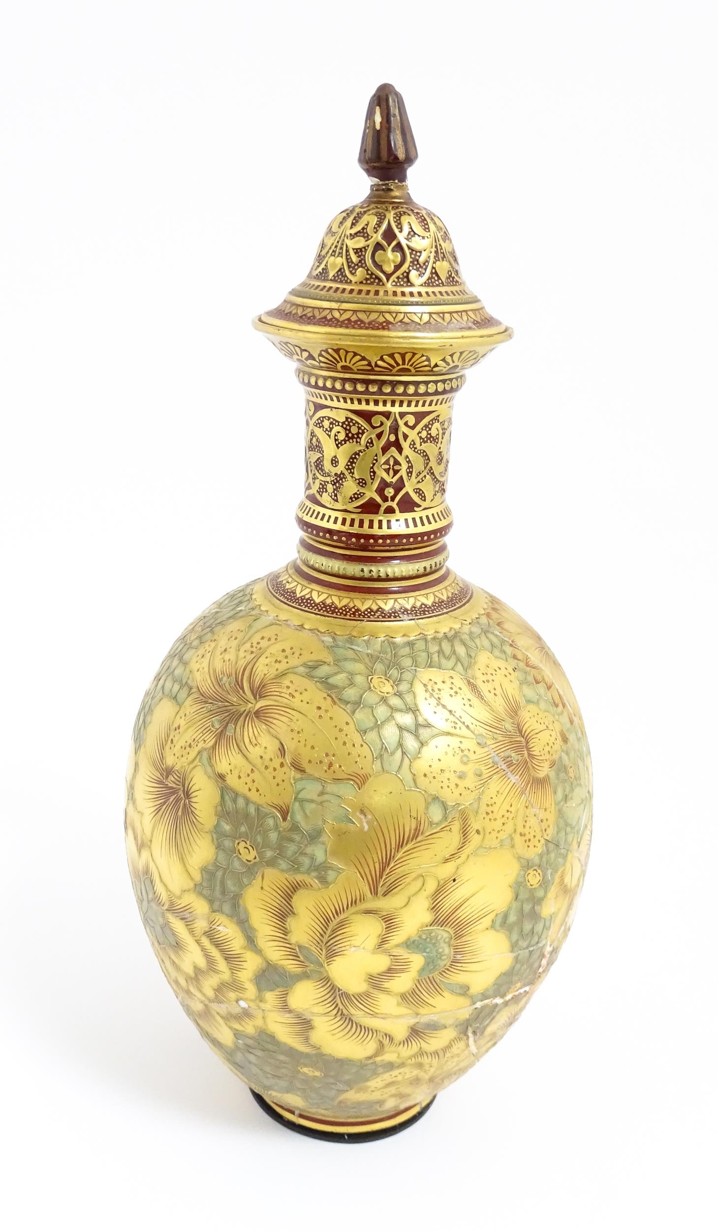 A Victorian Royal Crown Derby bottle vase and cover with gilt floral decoration. Marked under with - Image 2 of 8