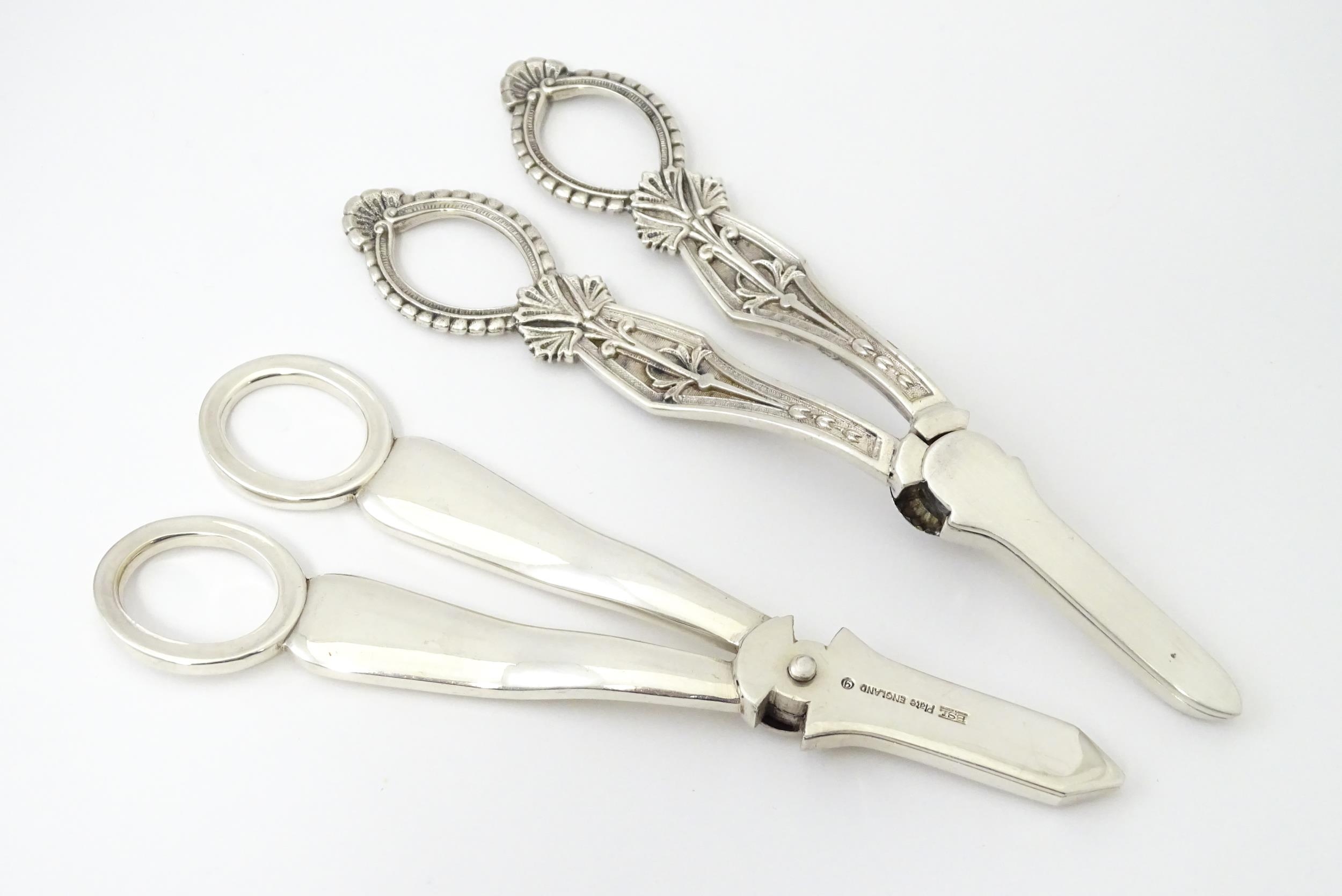 Two silver plate grape scissors / shears. Approx 6 1/2" long Please Note - we do not make - Image 2 of 8