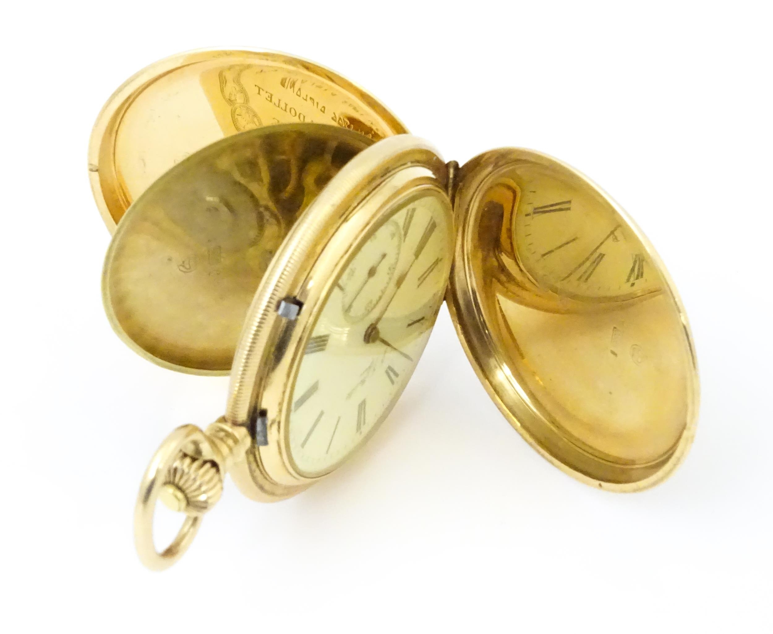 A 14ct gold pocket watch by J. J. Badollet of Geneva, The top wind watch with full hunter case - Image 3 of 10