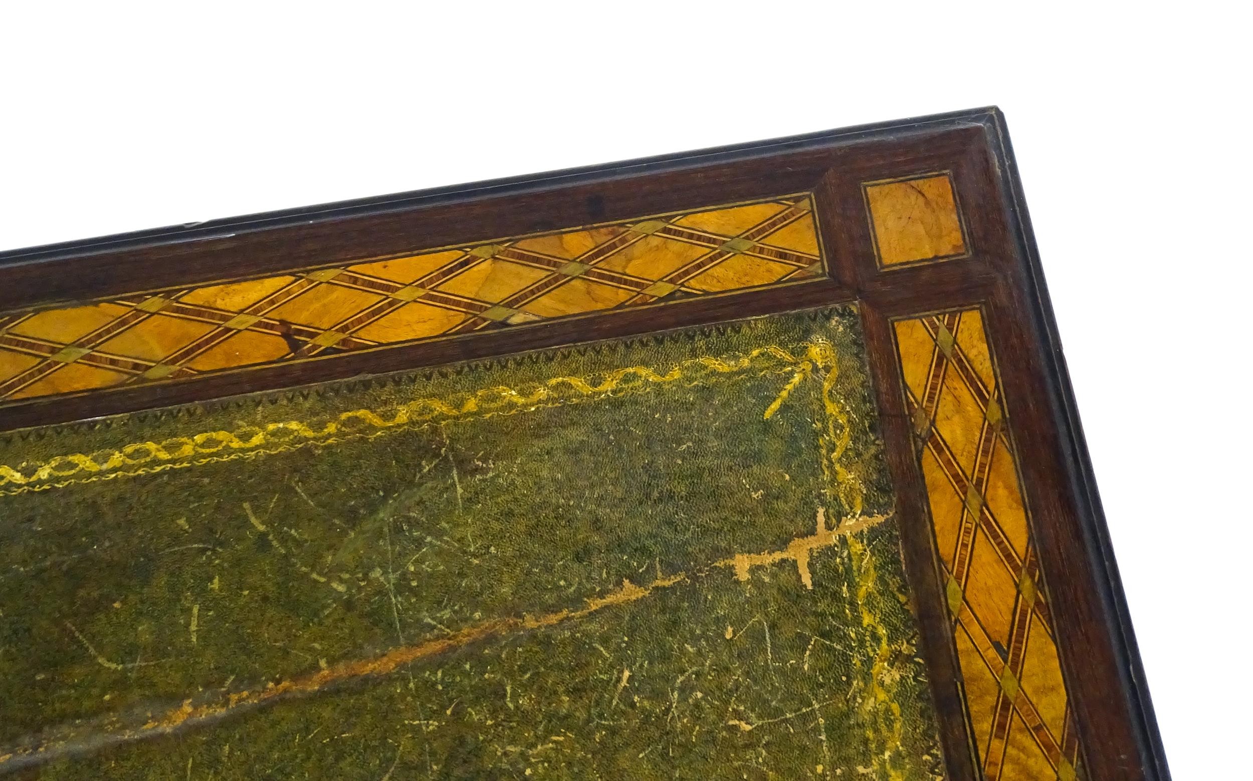 A 19thC side table with a satinwood inlaid top enclosing a gold tooled green leather top above a - Image 6 of 10