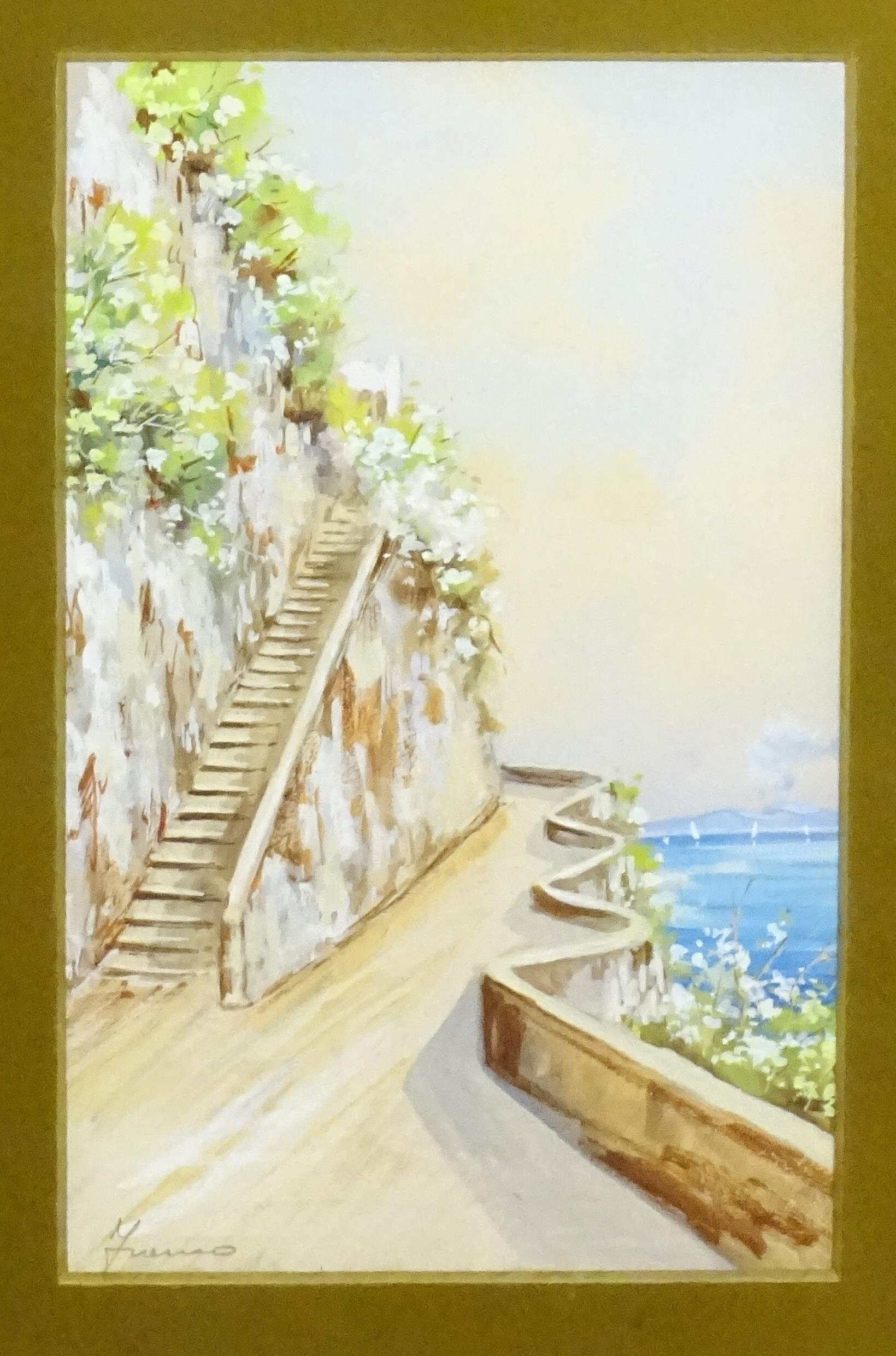 Franco, 20th century, Watercolour and gouache, Four Mediterranean views to include Mount Vesuvius - Image 5 of 9