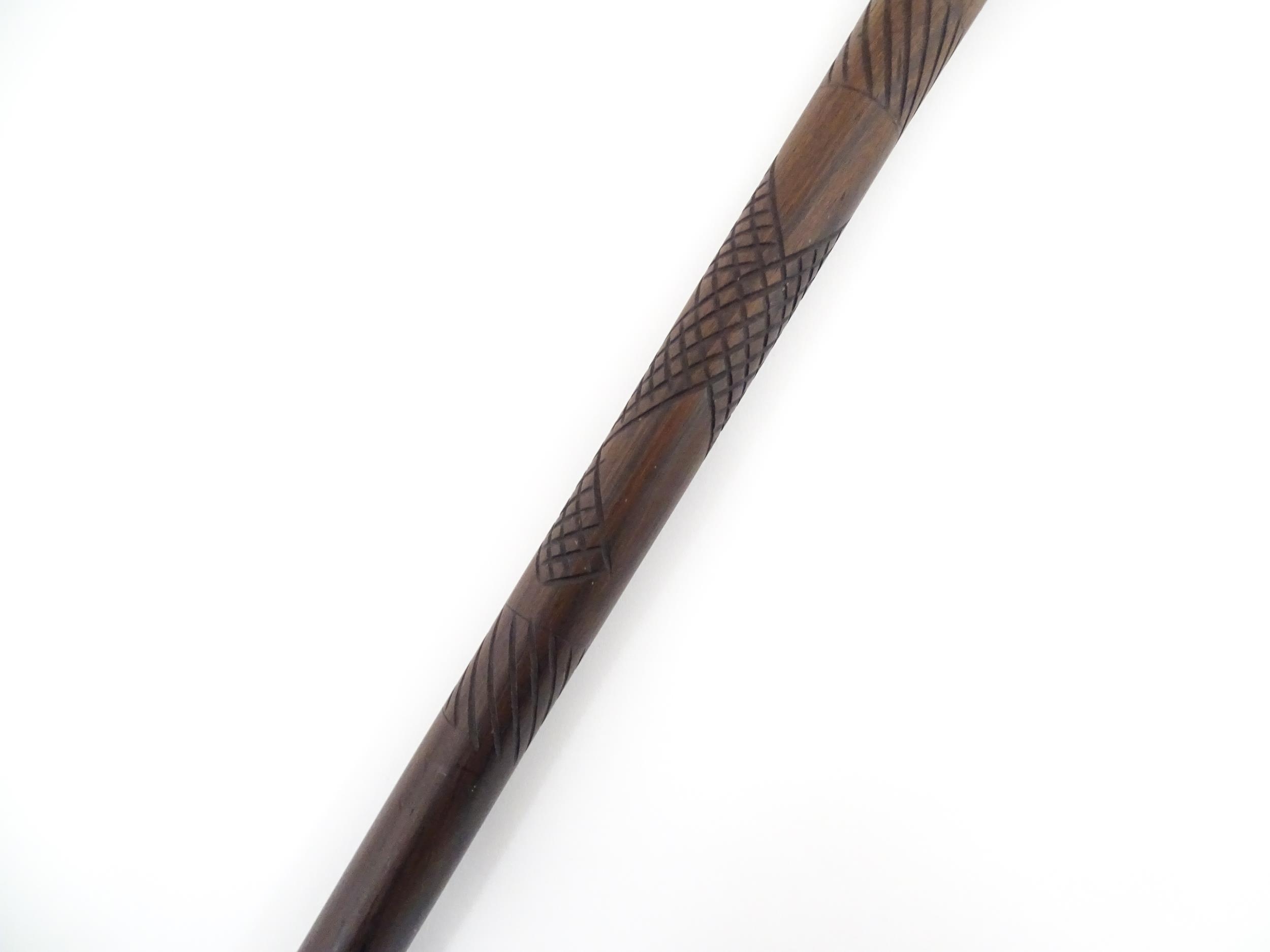 Ethnographic / Native / Tribal : An Australian Aboriginal hardwood walking stick / cane with cross - Image 2 of 7