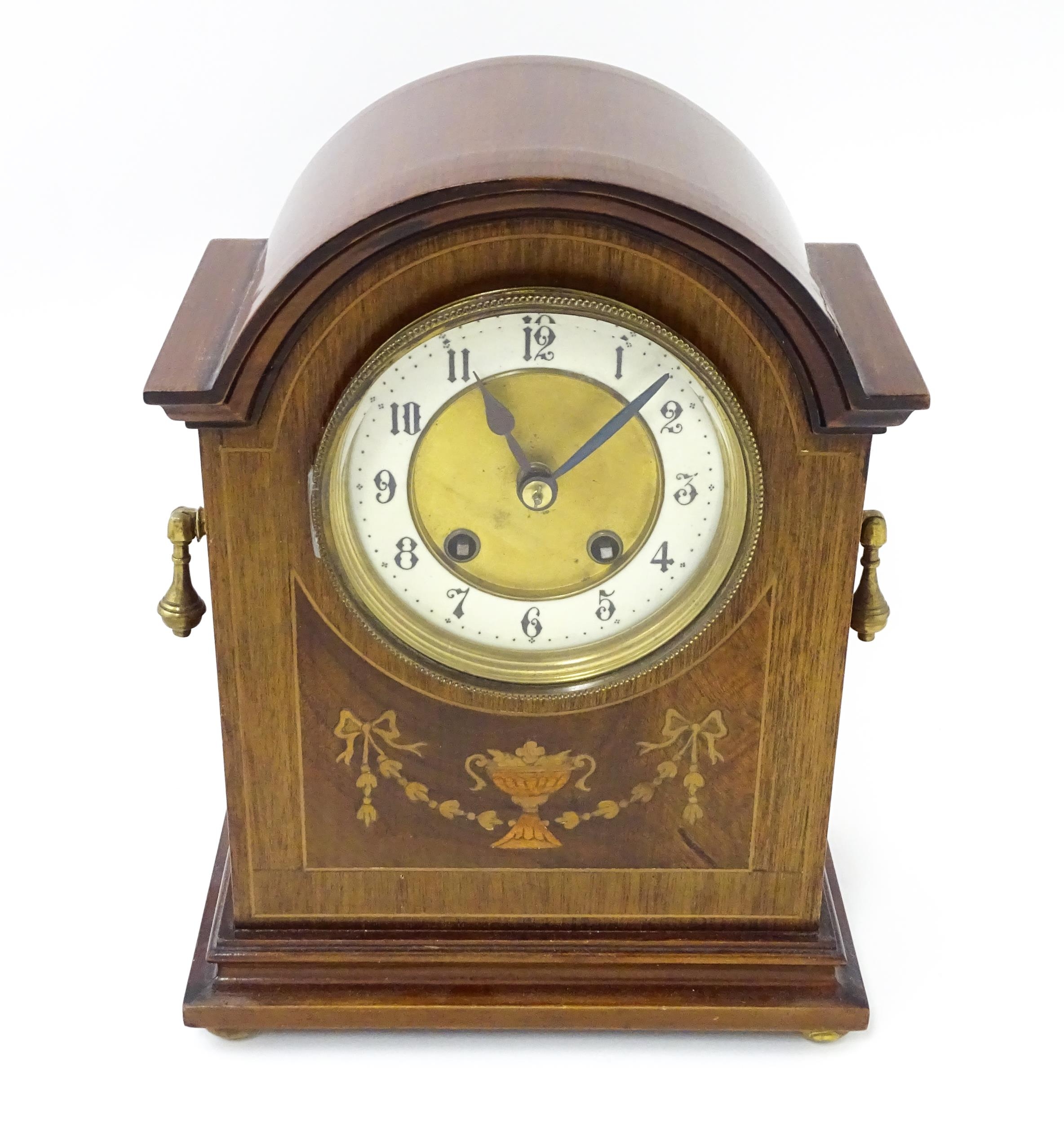 A late 19thC / early 20thC German mahogany cased mantel clock by Philipp Haas & Sohne. The case with - Image 2 of 9