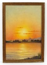 Chimchidian Haig, Early 20th century, Oil on canvas board, A sunset river view of the Bosporus /