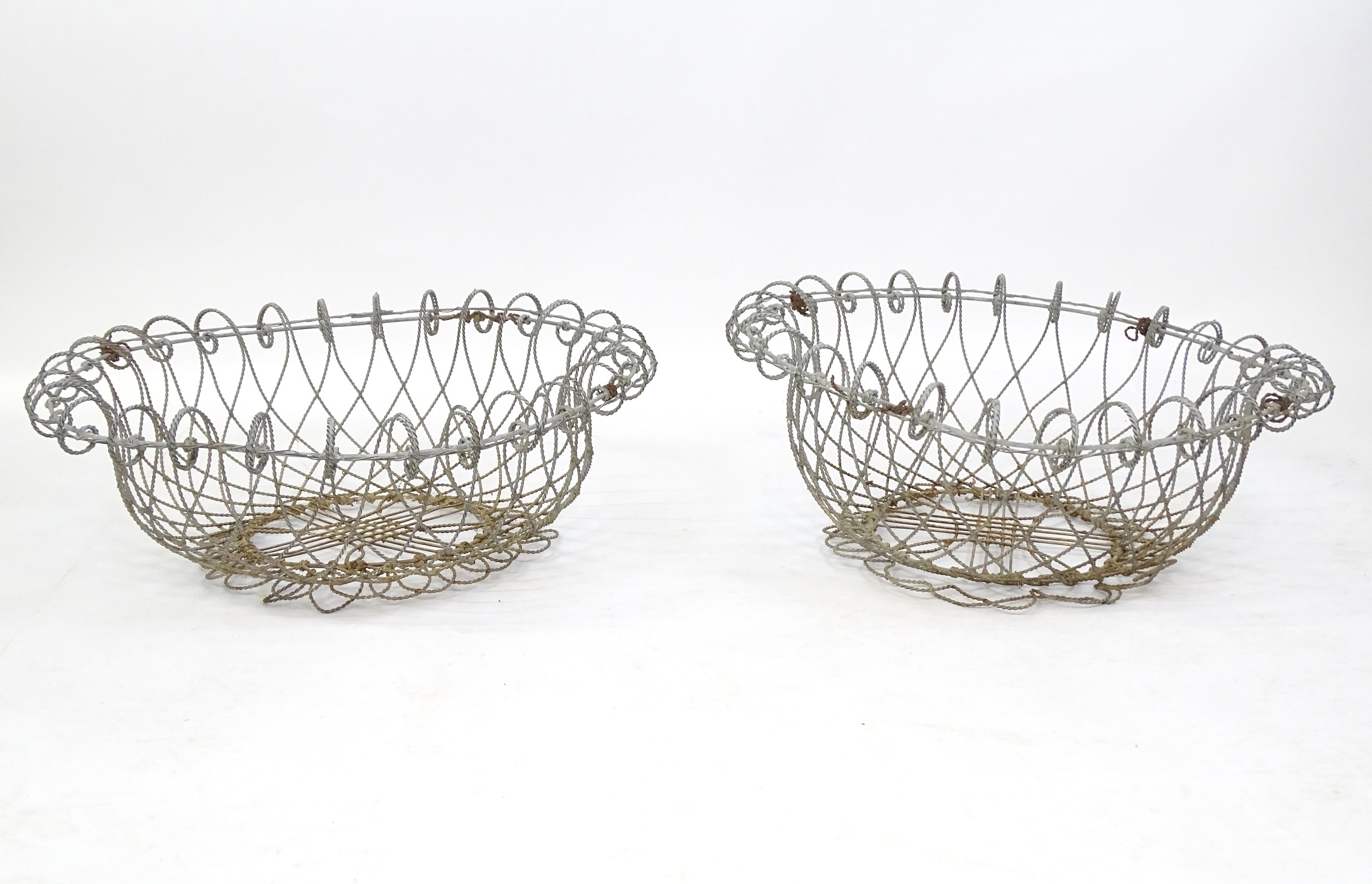 A pair of 19thC wirework planters / baskets with scrolling detail. Each approx. 24" in diameter x 8" - Image 2 of 15