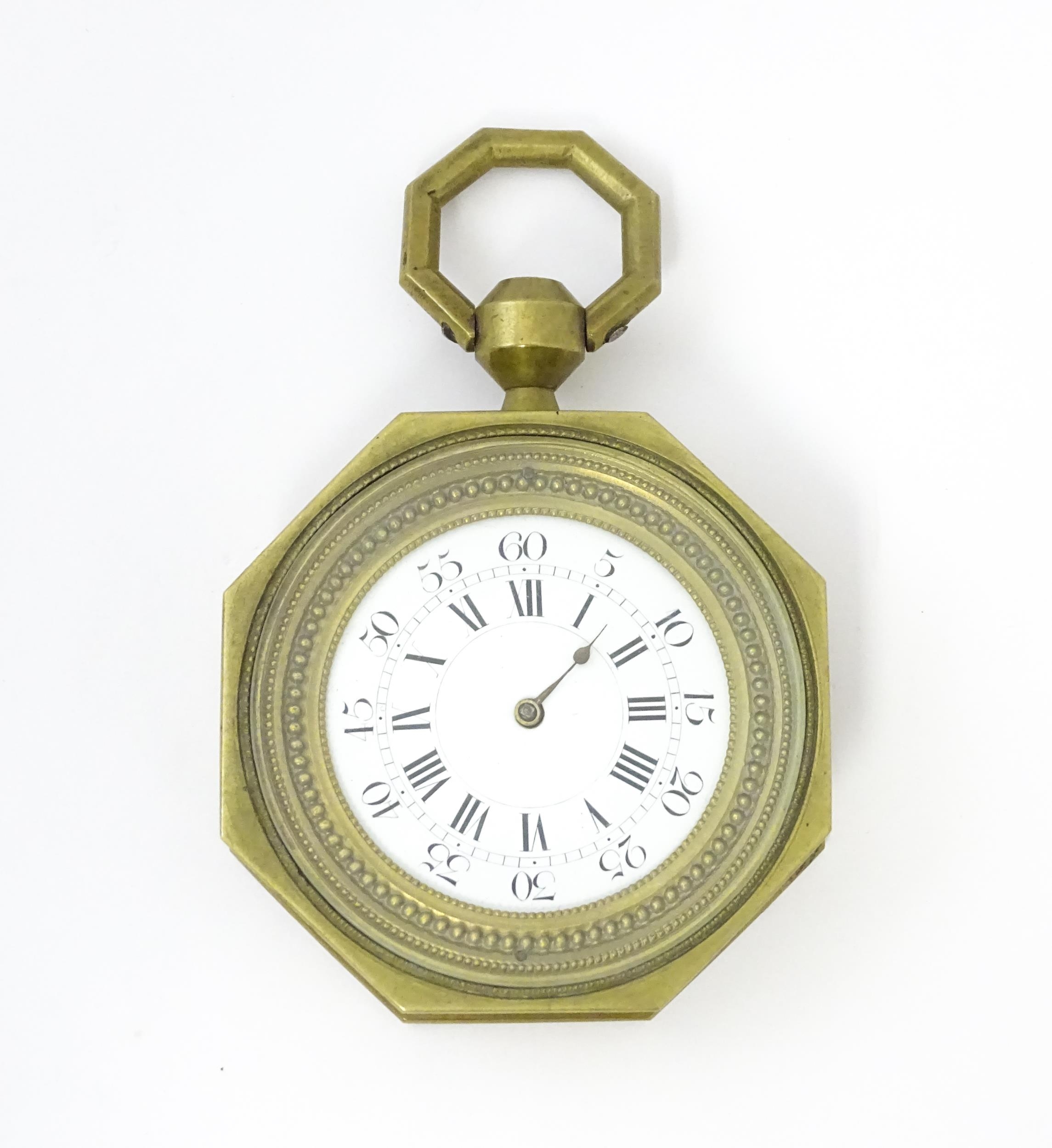 A brass cased hanging sedan style clock of octagonal form, with Roman hours and Arabic seconds. - Image 5 of 10
