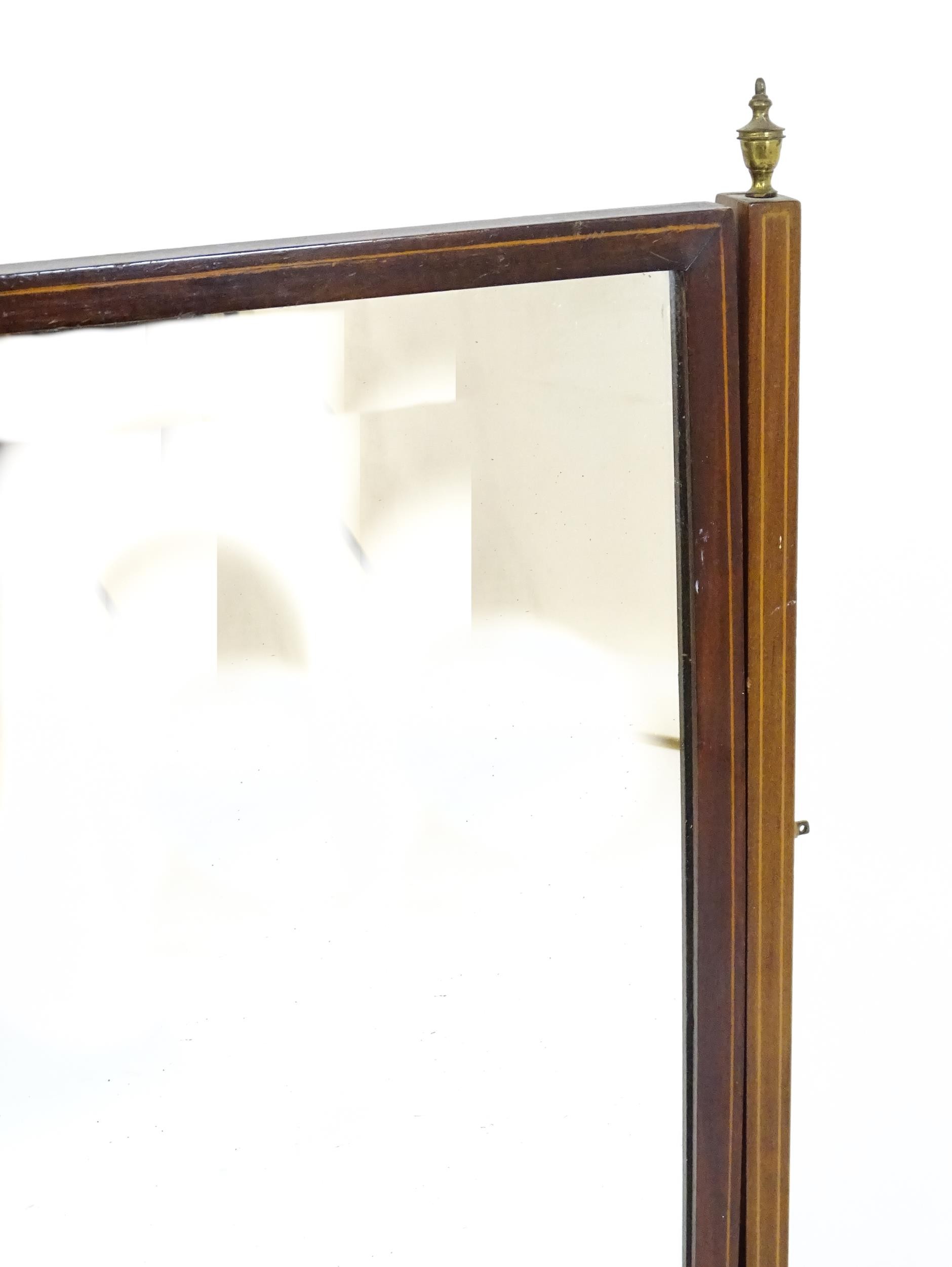 A late 19thC walnut toilet mirror / dressing mirror with satinwood inlay and surmounted by brass - Image 5 of 7