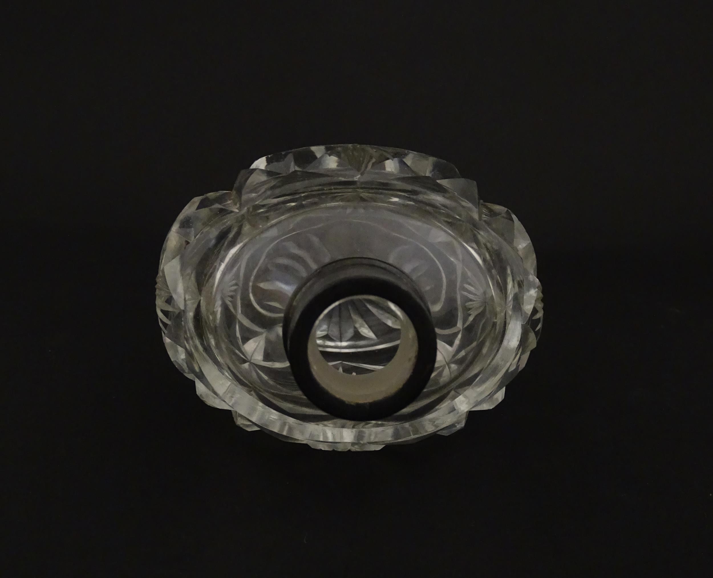 A cut glass scent / perfume bottle with silver top hallmarked London C.1933 . Approx. 5 1/4" high - Image 8 of 8