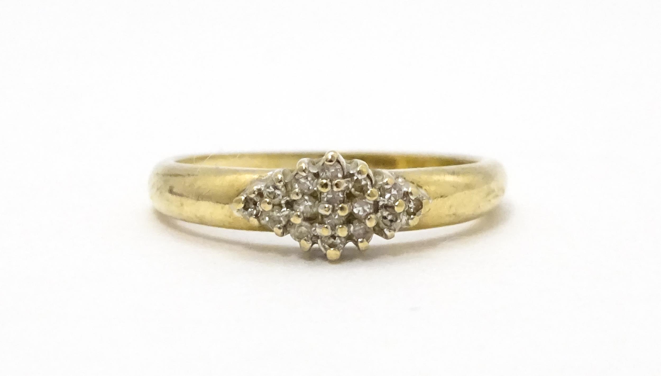 A 9ct gold ring set with diamond cluster. Ring size approx. K 1/2 Please Note - we do not make - Image 3 of 7
