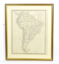 Map: A 19thC engraved and hand coloured map of South America. Published by the Society for the