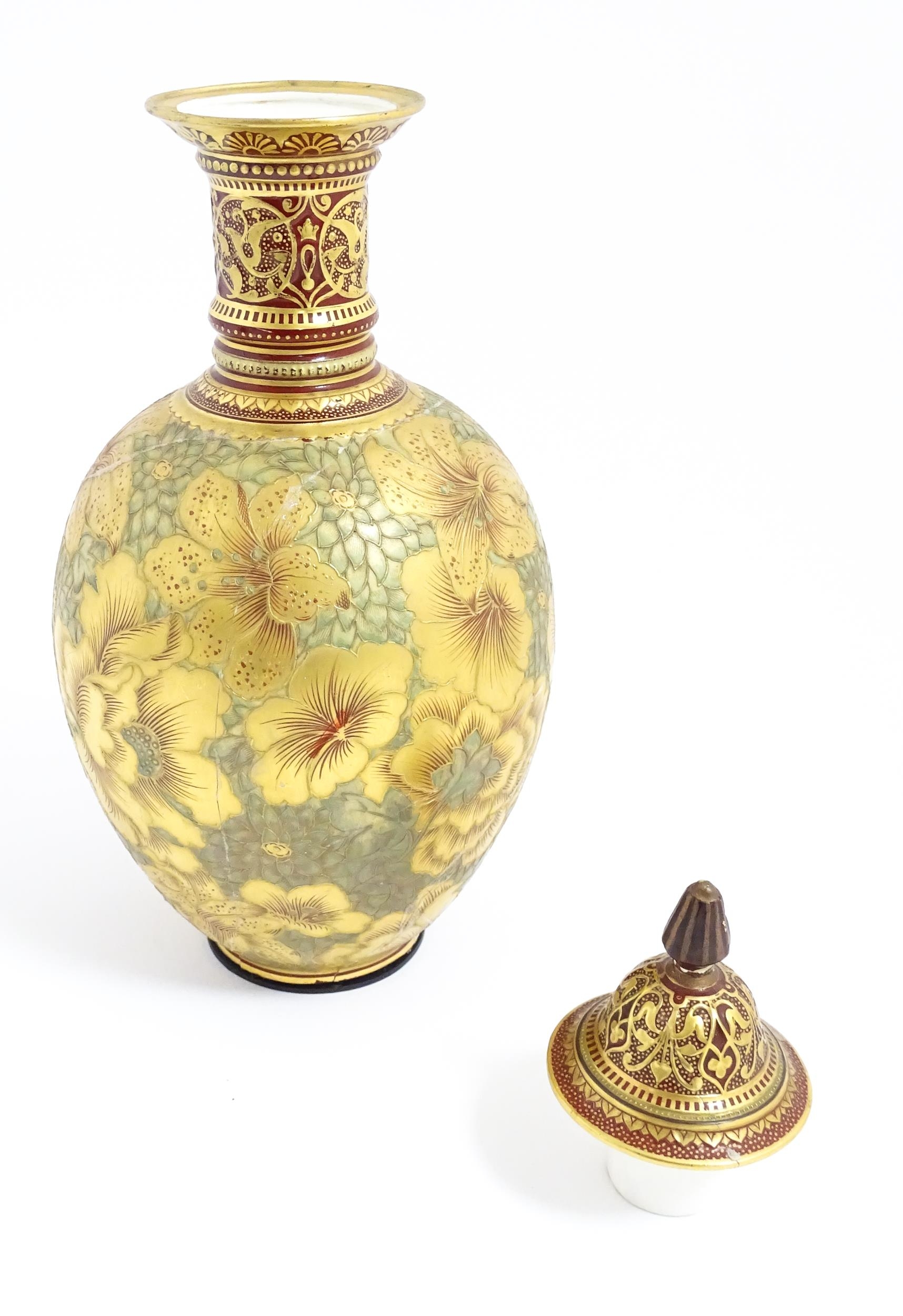 A Victorian Royal Crown Derby bottle vase and cover with gilt floral decoration. Marked under with - Image 5 of 8