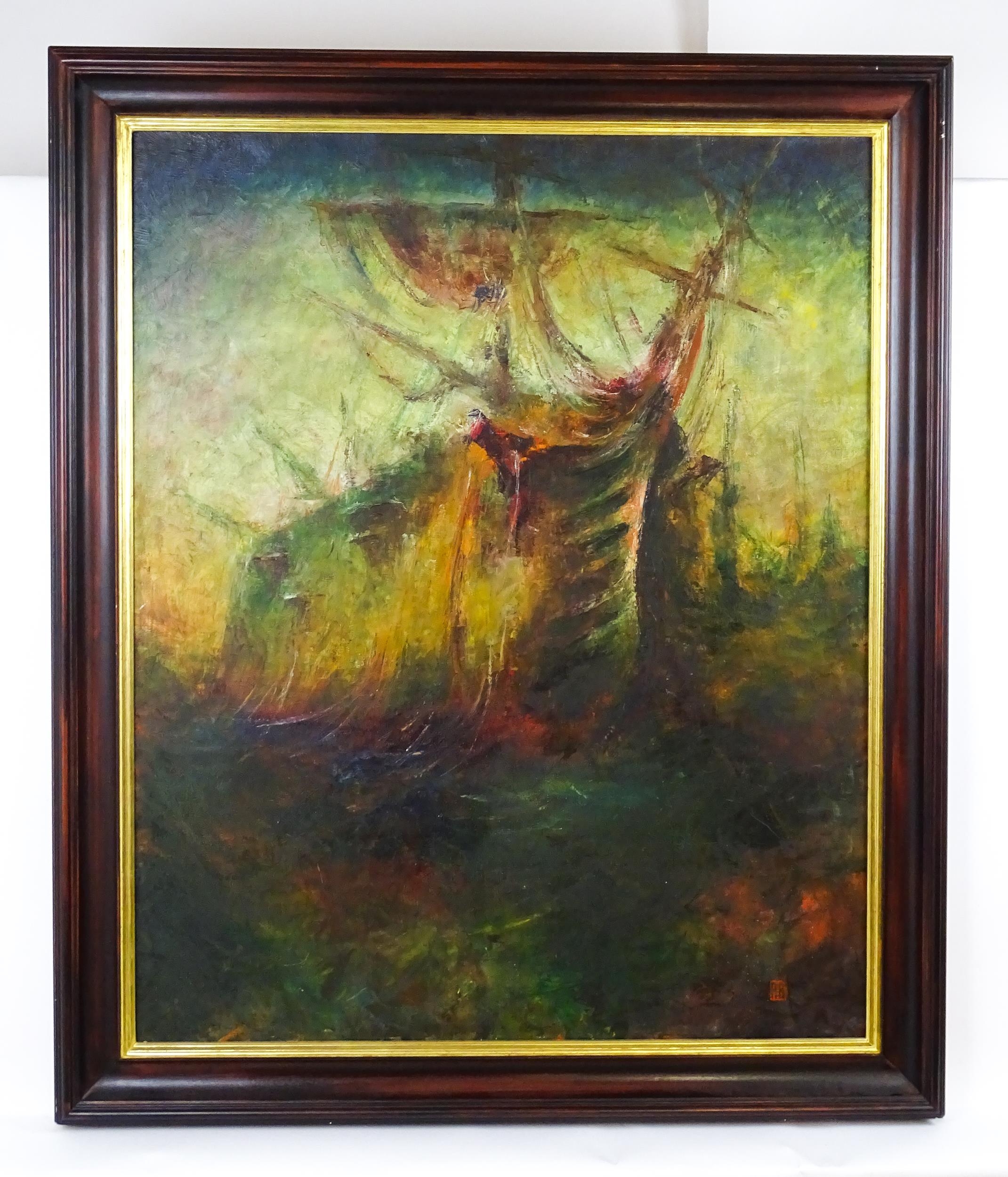 Alexander Akhanov (b. 1957), Russian School, Oil on canvas, Man of War ship in high seas. Signed - Bild 3 aus 5