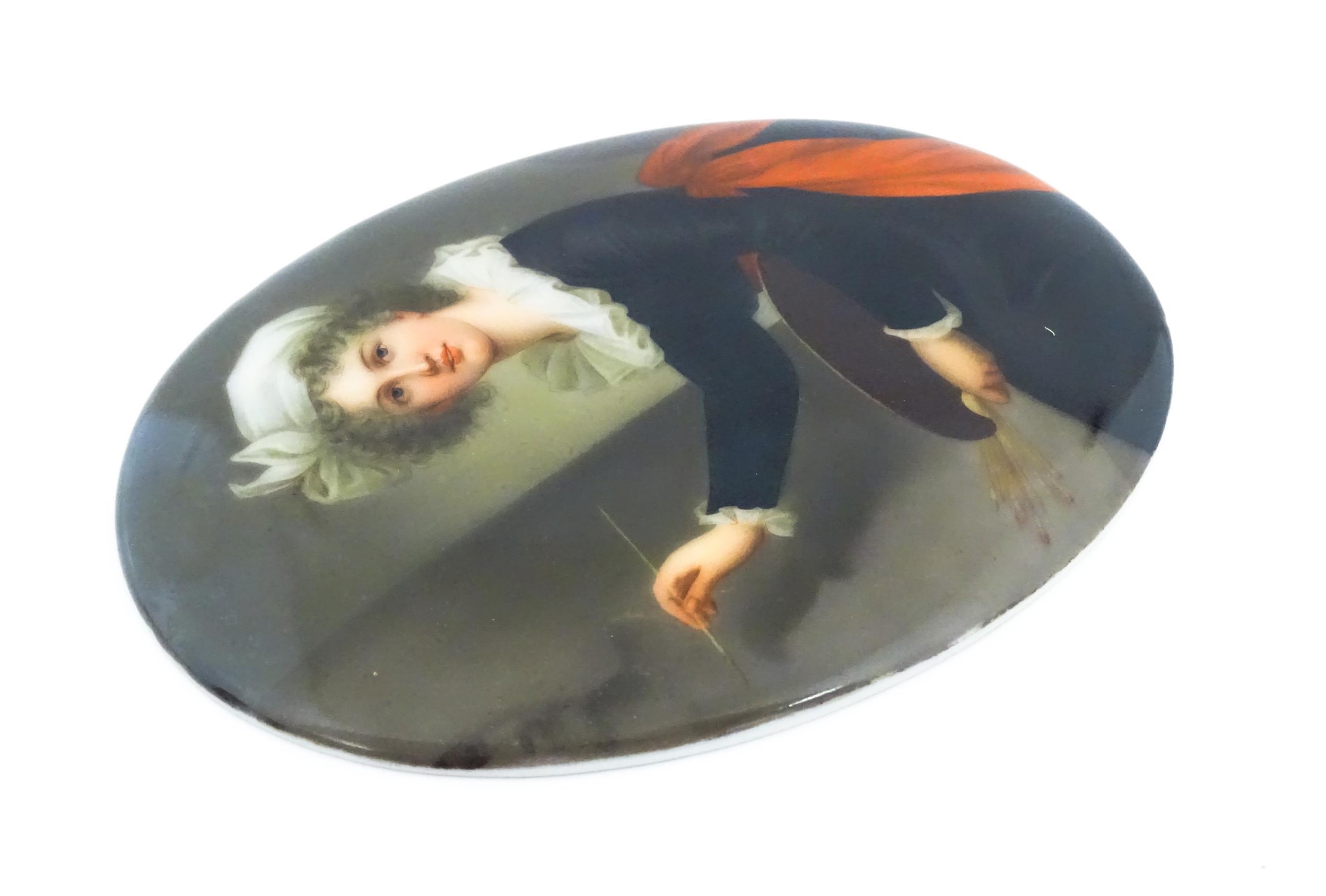 A 20thC Italian watercolour on porcelain oval plaque depicting Marie Elizabeth Louise Vigee Le - Image 9 of 12