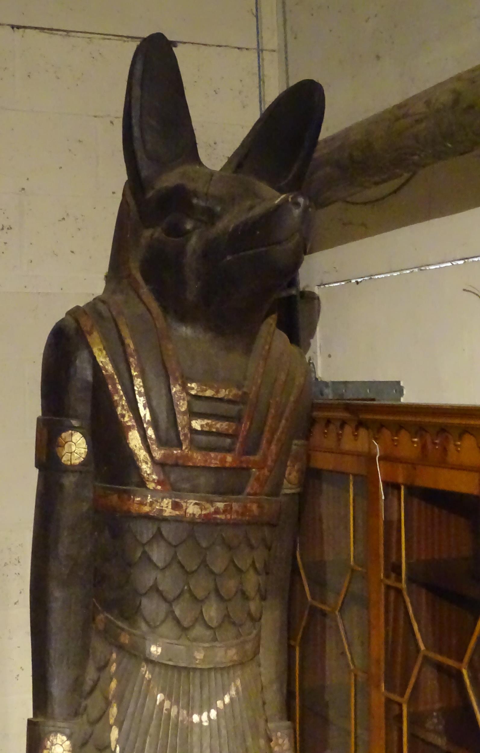 A pair of very large 20thC carved wooden standing Anubis / Ancient Egyptian dog god statues with - Image 24 of 52