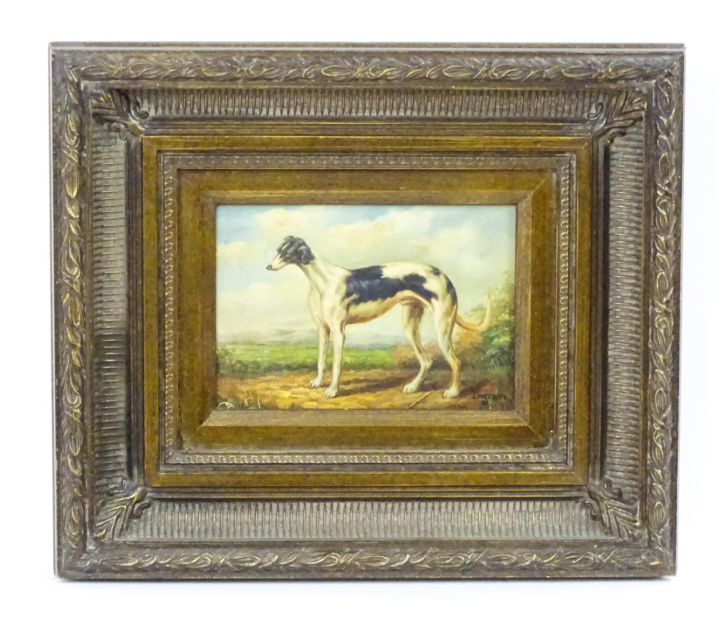 Ingram, 20th century, Oil on board, A portrait of a Greyhound / Whippet hound / dog in a