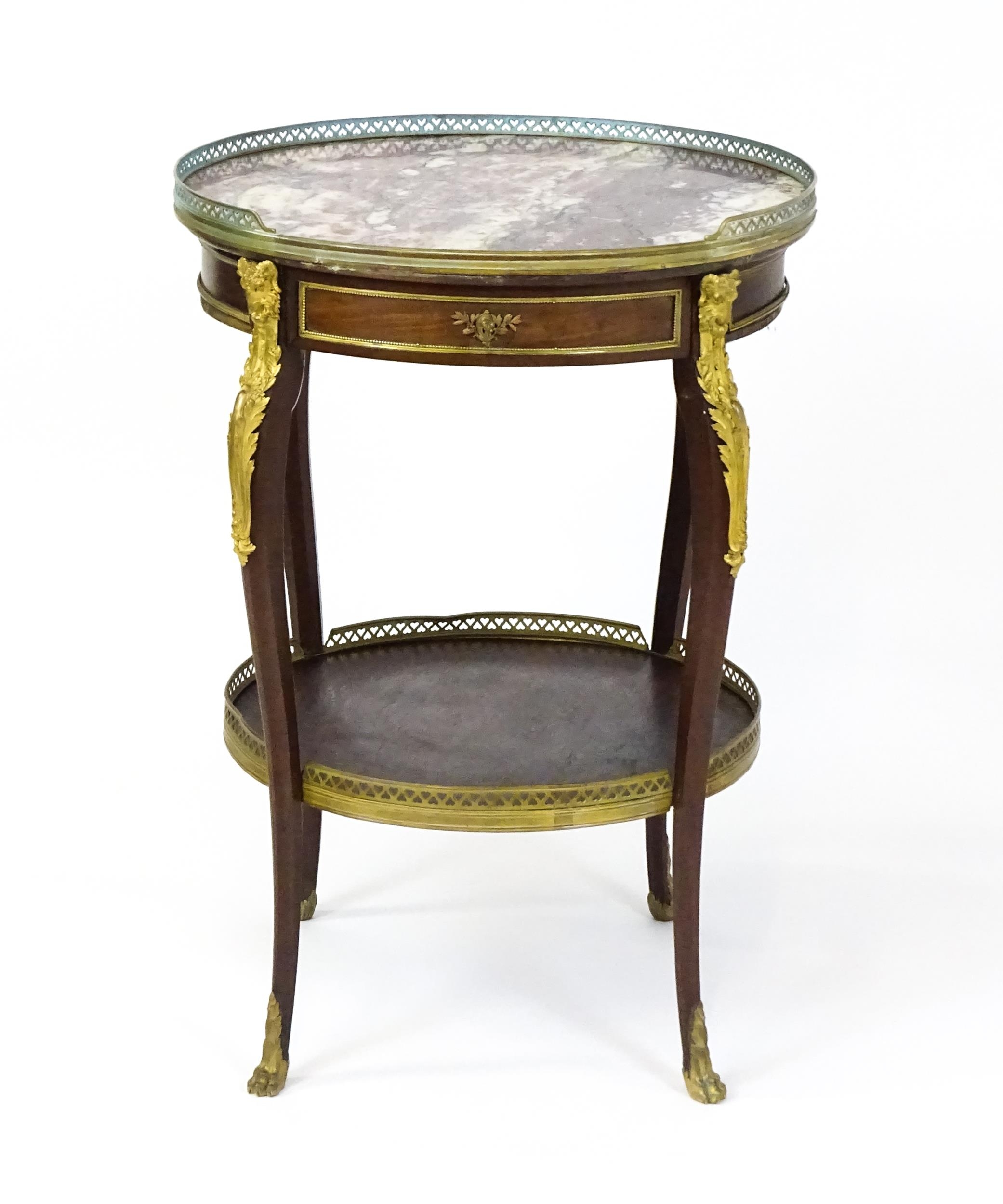 A 19thC rosewood and marble topped side table surmounted by a pierced surround and having a single - Image 3 of 10