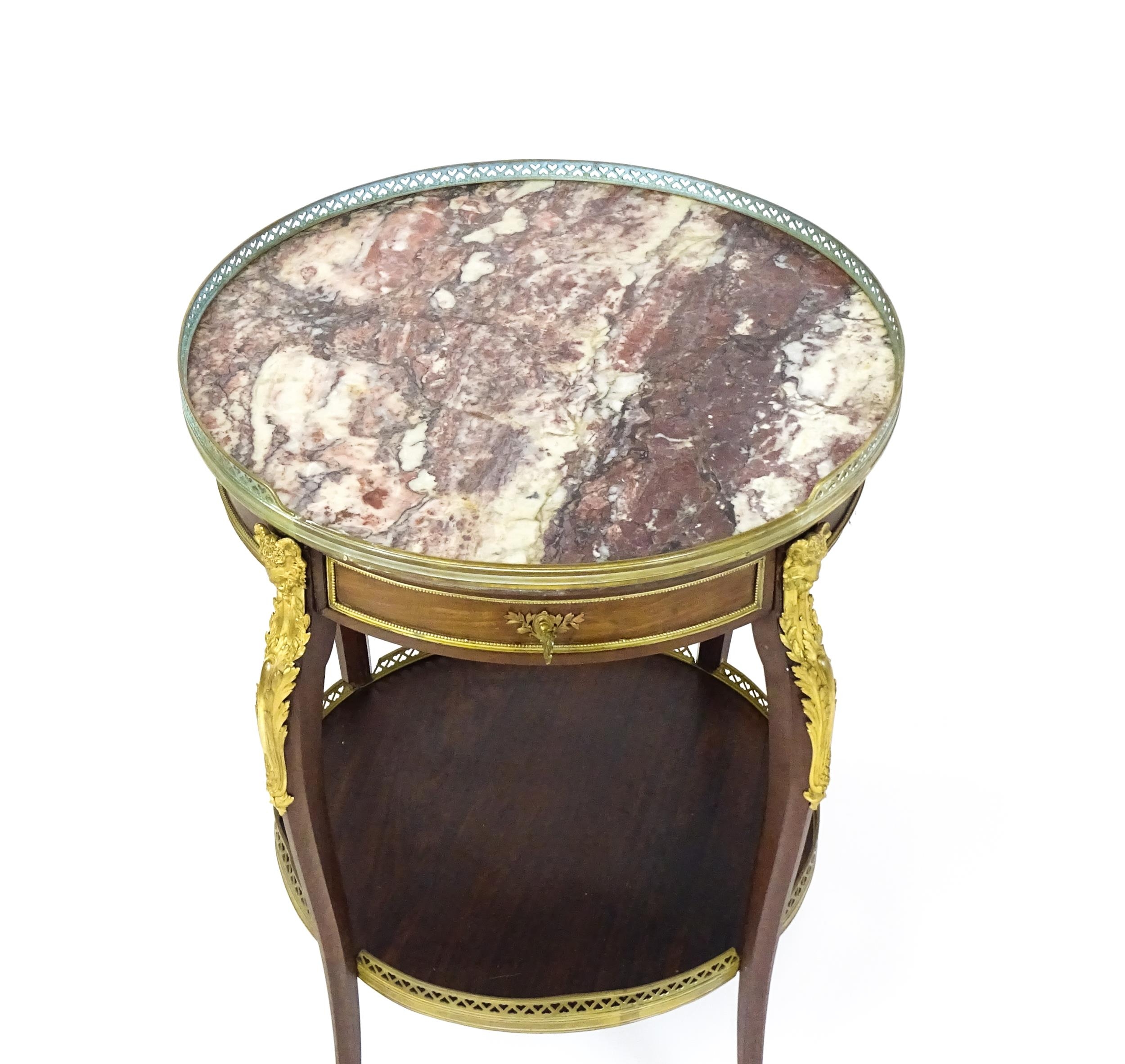 A 19thC rosewood and marble topped side table surmounted by a pierced surround and having a single - Image 4 of 10